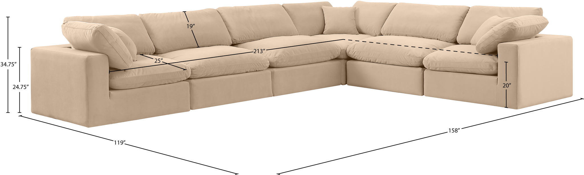 Comfy - 6 Piece Velvet Modular Corner Sectional