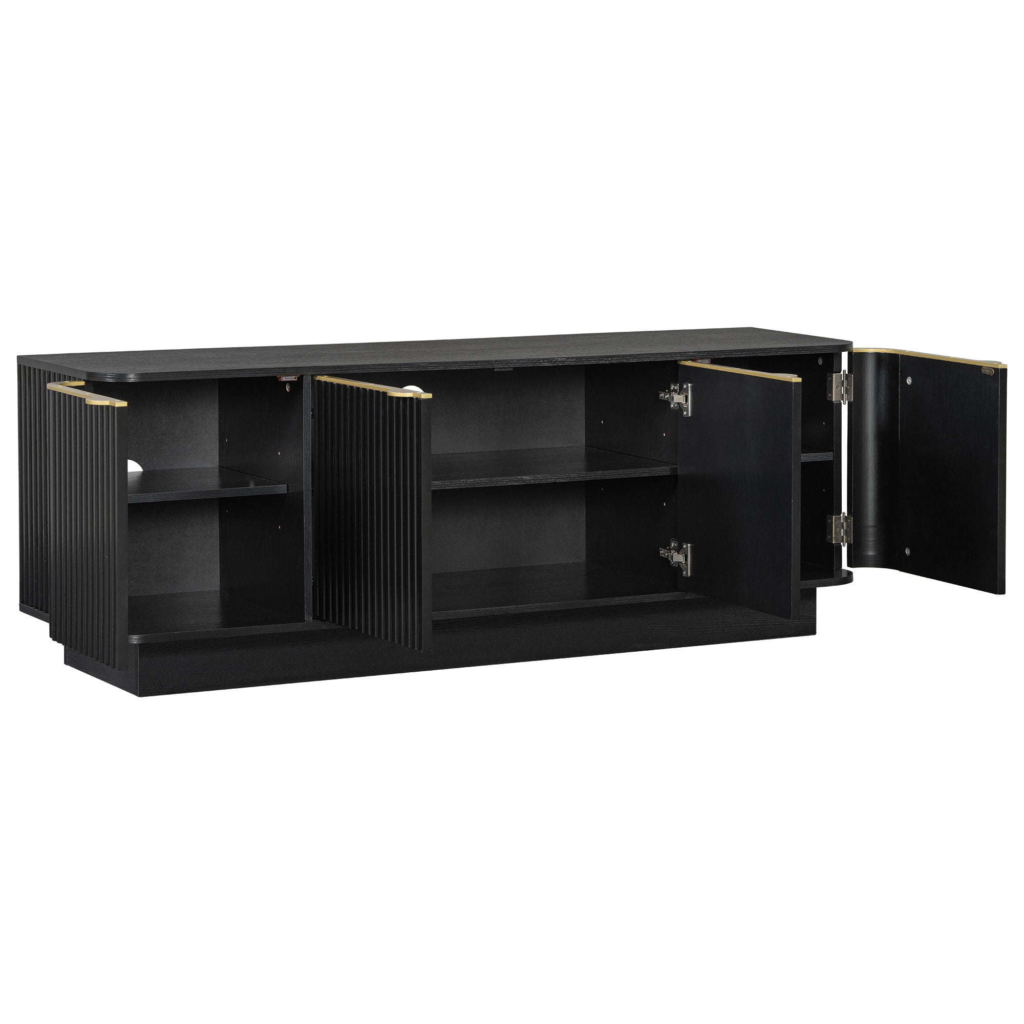TV Stand, Fluted Media Console With Adjustable Shelves And Cable Holes