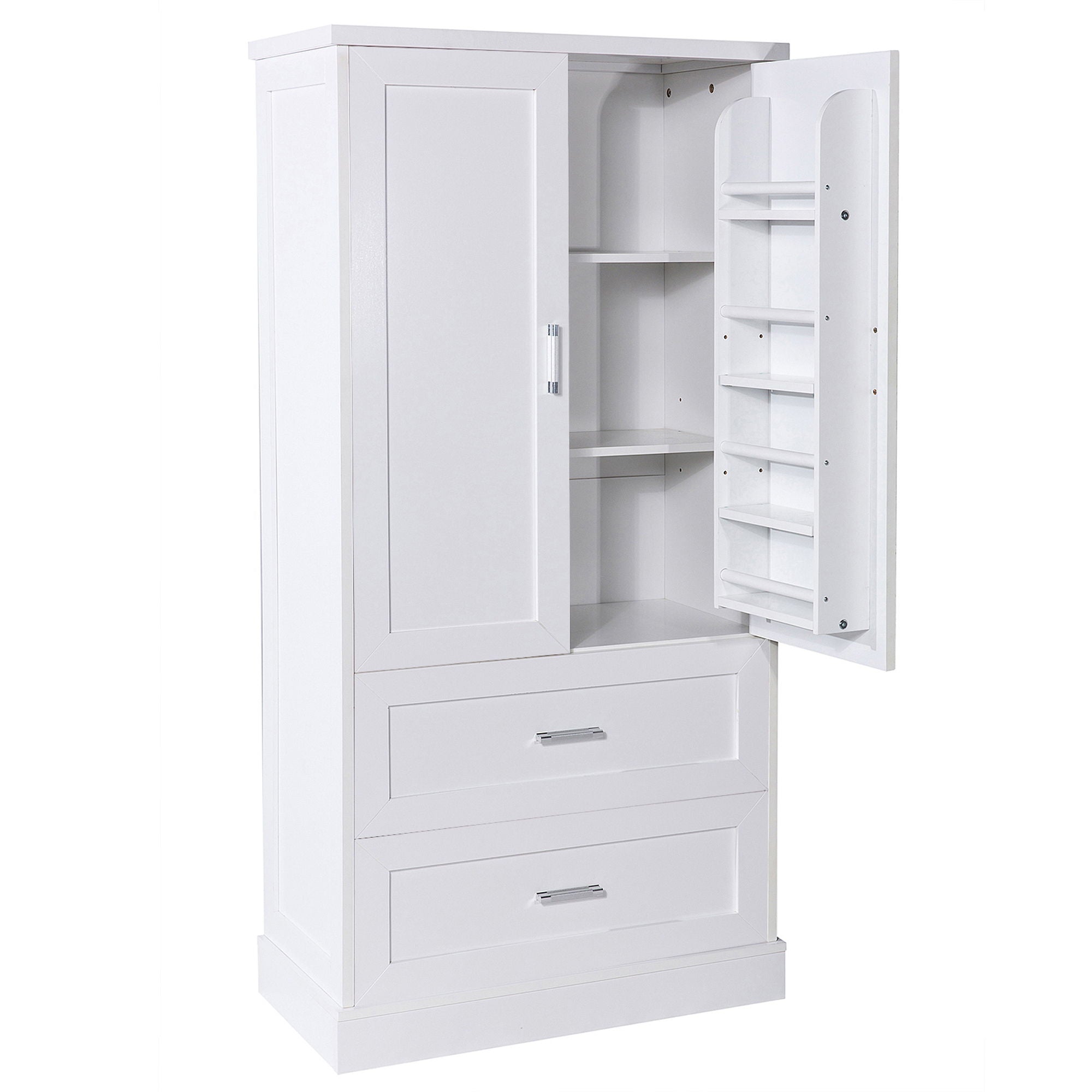 Tall Bathroom Storage Cabinet With 2 Doors And Drawers, Adjustable Shelf