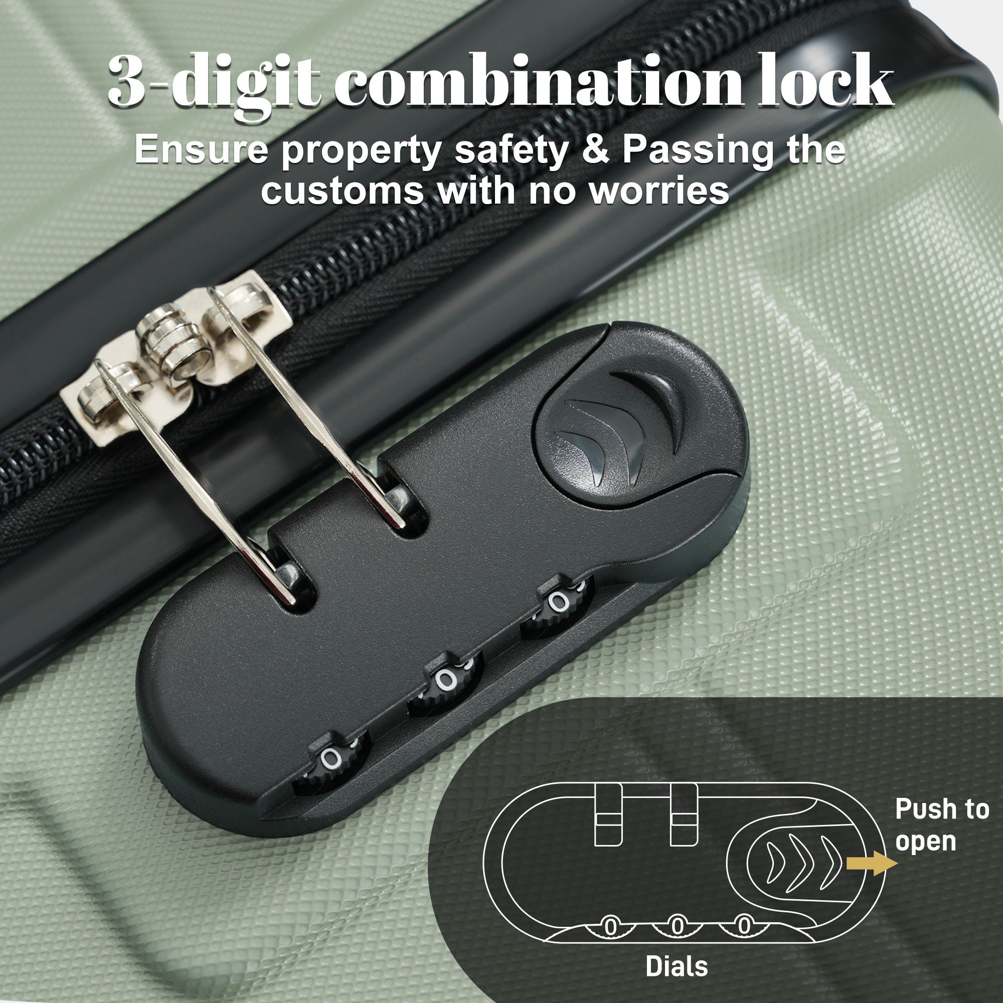 6 Piece Lightweight Hardshell Luggage Set With Double Spinner Wheels, Password Lock