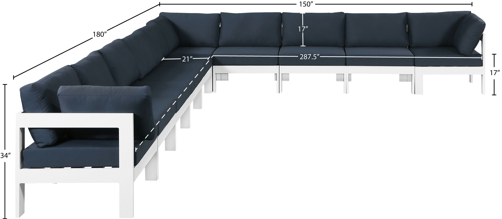 Nizuc - Outdoor Patio 10 Piece Modular Sectional With White Frame