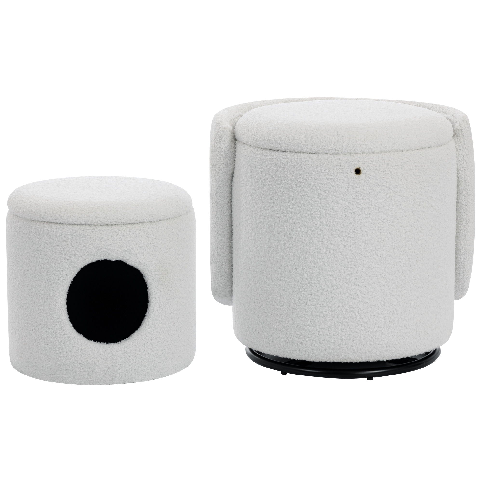 Barrel Chair & Built In Storage, 360° Swivel - Beige
