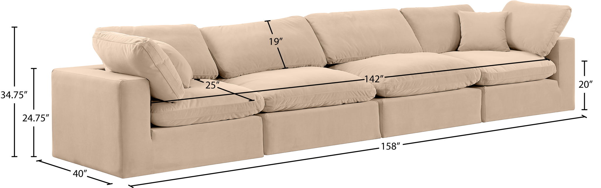 Comfy - Velvet Modular Sofa 4 Seats