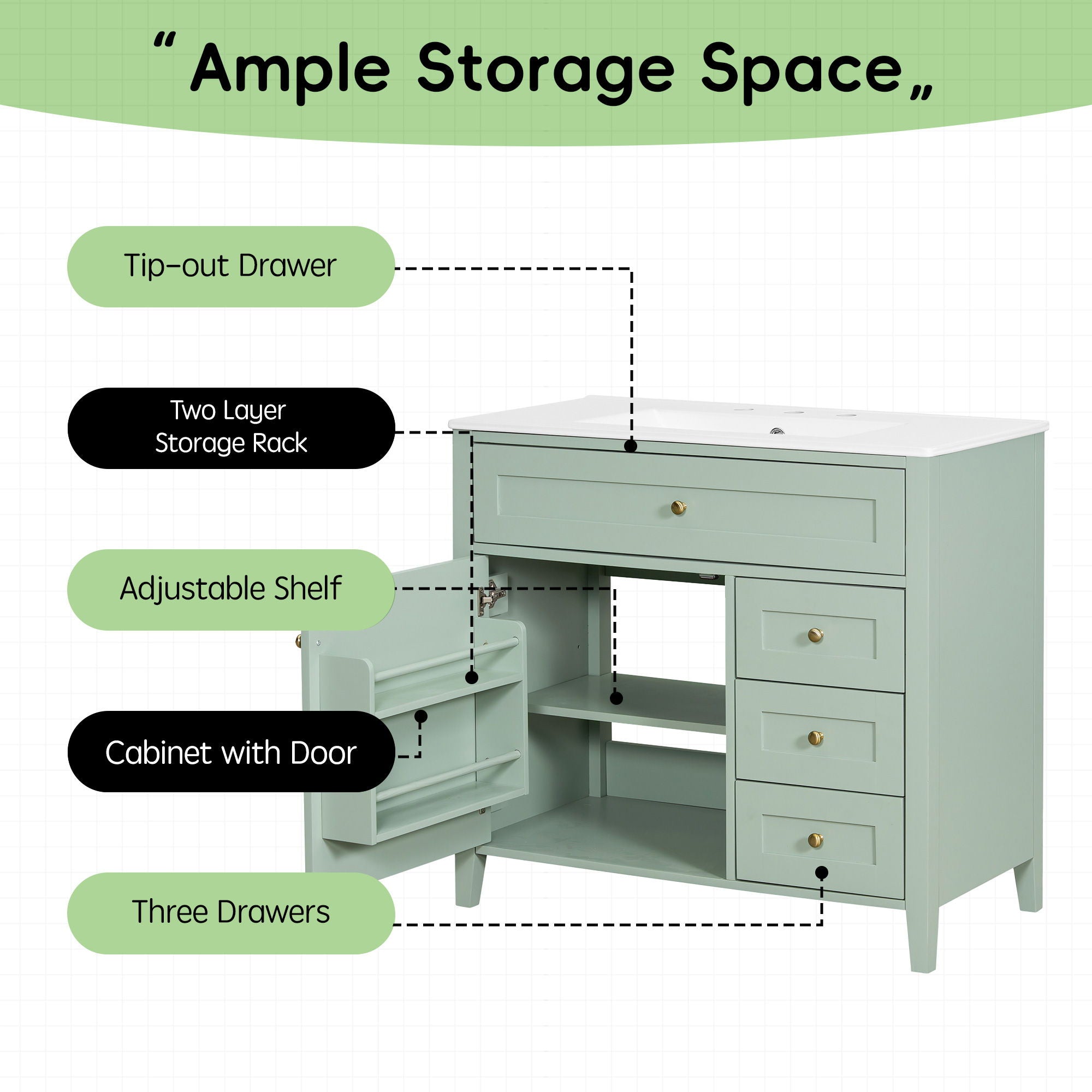 Bathroom Vanity With Sink, Cabinet With 3 Drawers And Adjustable Shelf