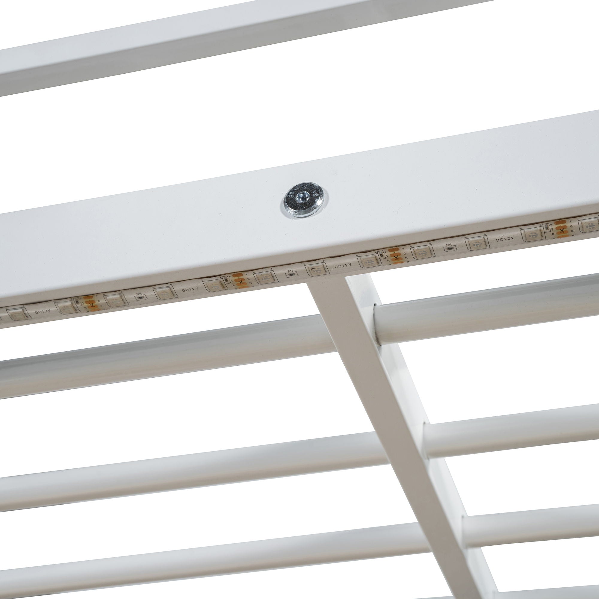 Full Size Loft Bed With Desk, Shelves, Power Outlet, LED Light And Wardrobe - White