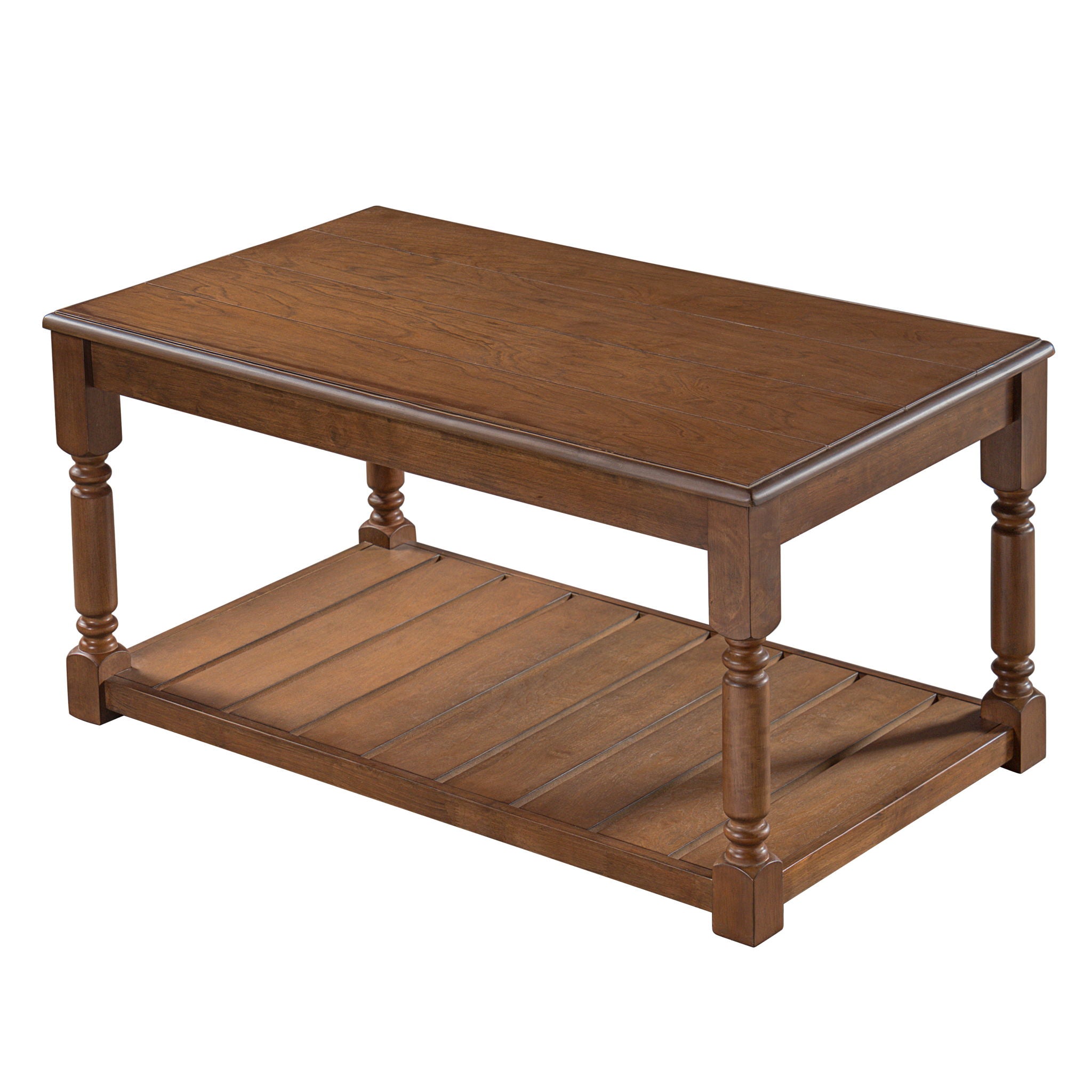 Coffee Table With Slatted Lower Shelf For Living Room