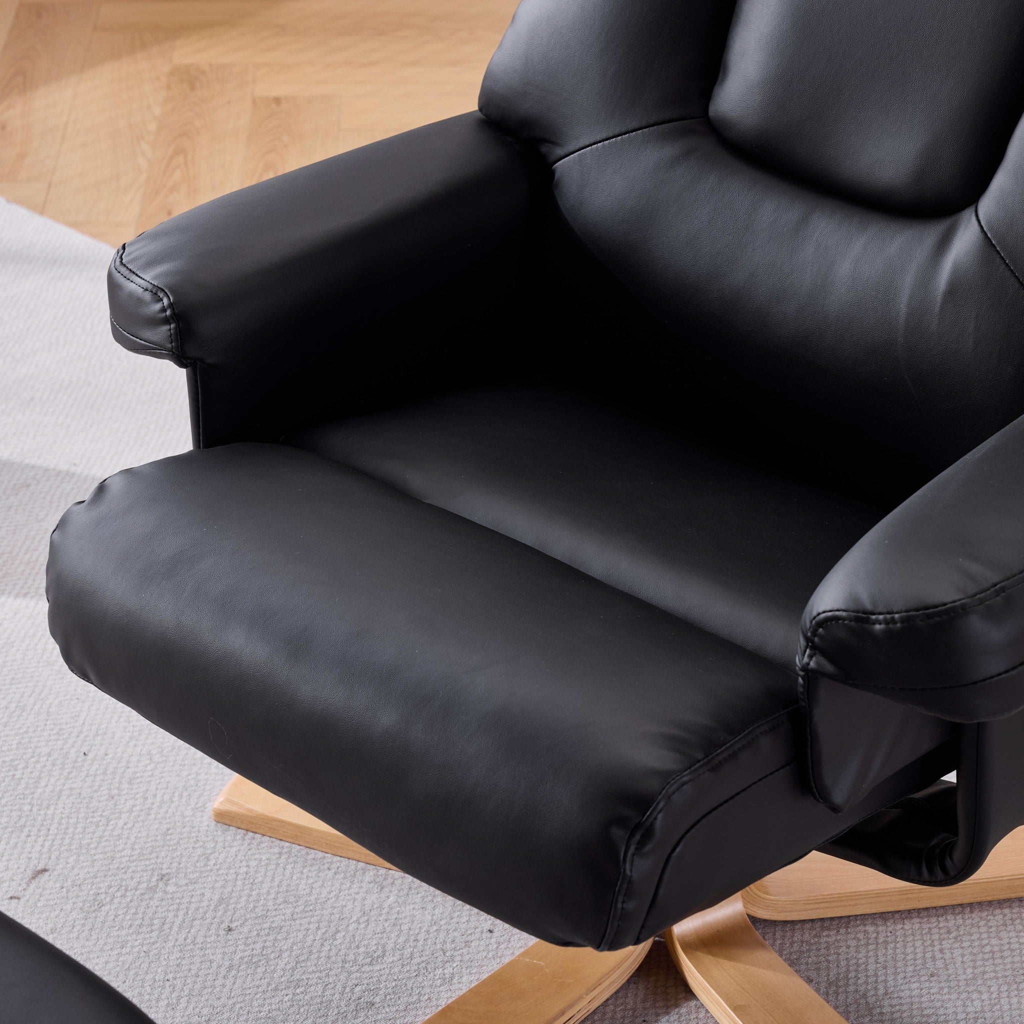 Massage Recliner With Ottoman, 360° Swivel, Heat & Vibration - Black Pu
