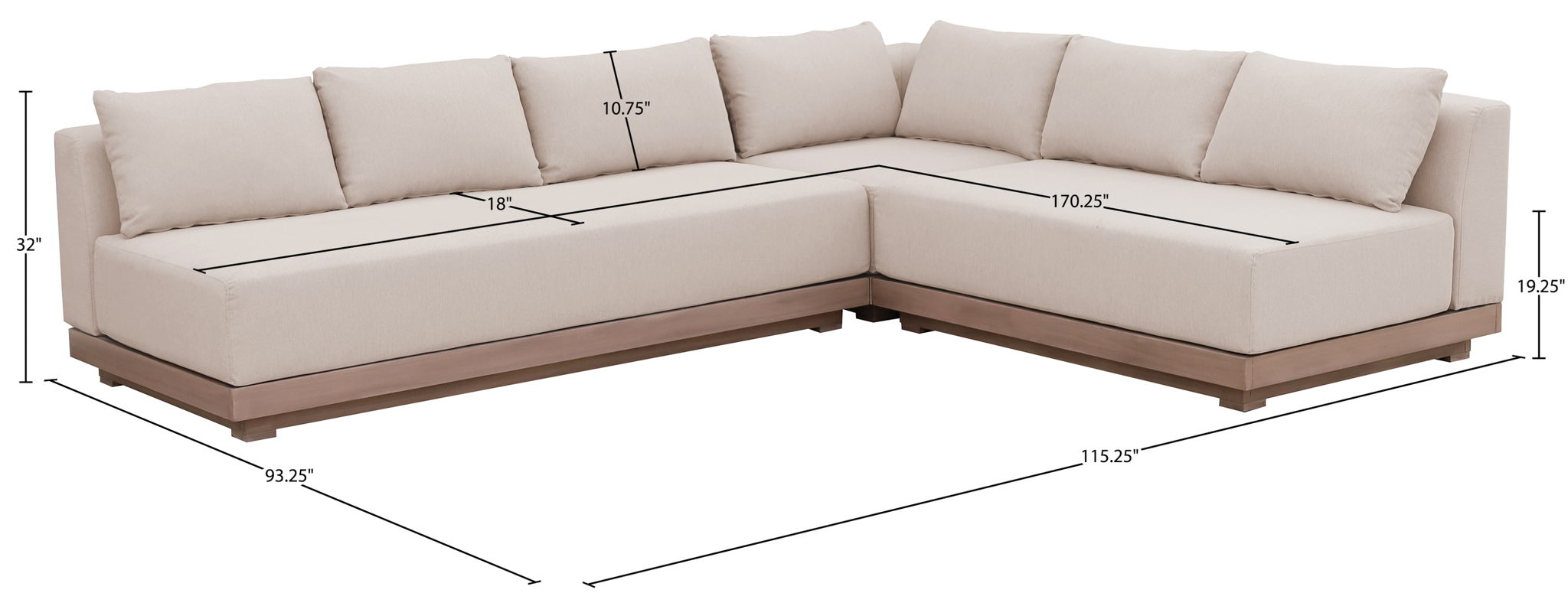 Solace - Olefin Performance Fabric 3 Piece Outdoor Patio Modular Sectional (Sofa, Loveseat & Corner Chair)