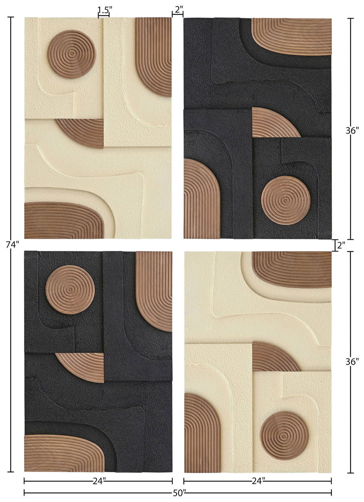 Element - 50" Mango Wood 4 Piece Wall Art - Natural