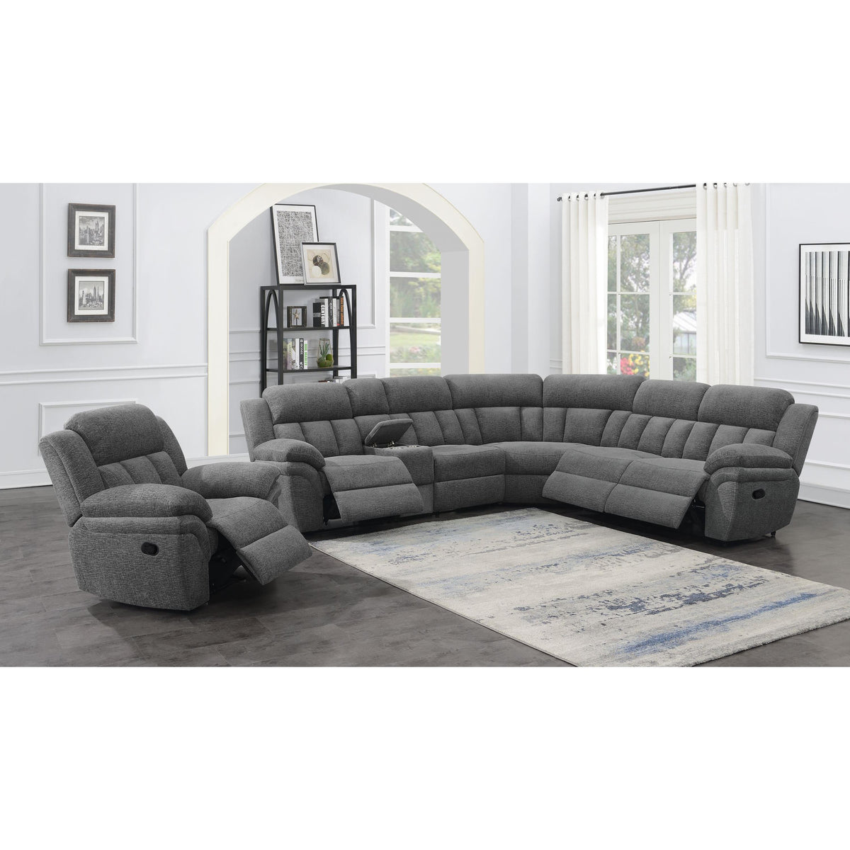 Bahrain Reclining Fabric 6 pc Sectional 609540LR/609540CON/609540AR/609540WDG/609540AR/609540RR