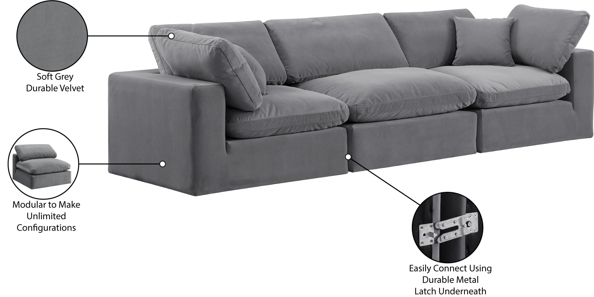 Comfy - Velvet Modular Sofa 3 Seats