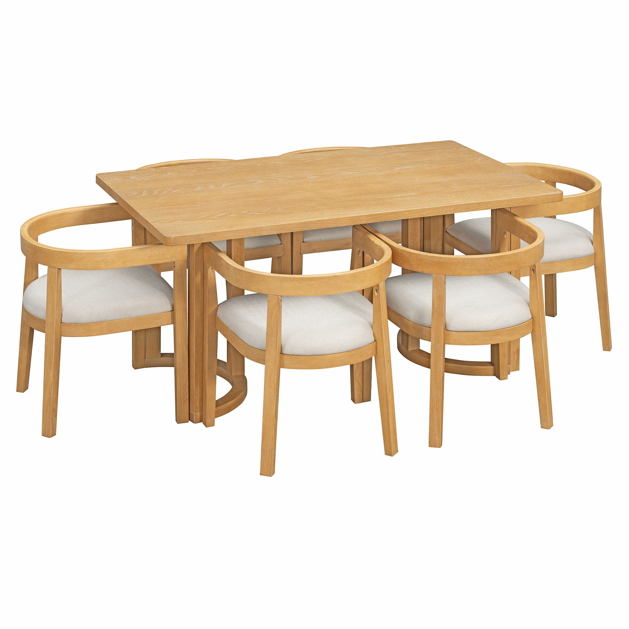 Rectangular Dining Table Set For 6 With Upholstered Barrel Back Chairs