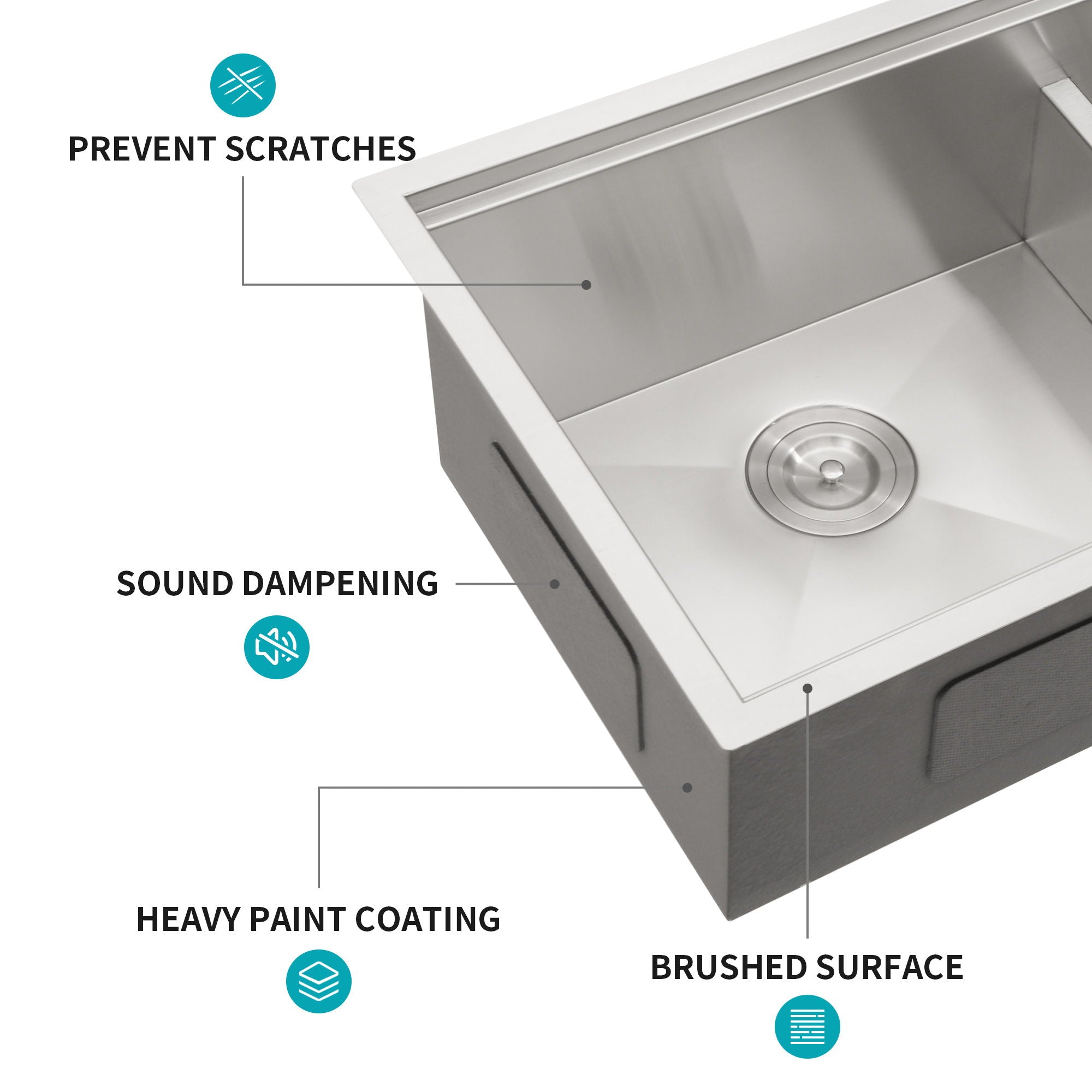 Double Bowl Undermount Kitchen Sink 60 / 40 Split - Brushed Nickel