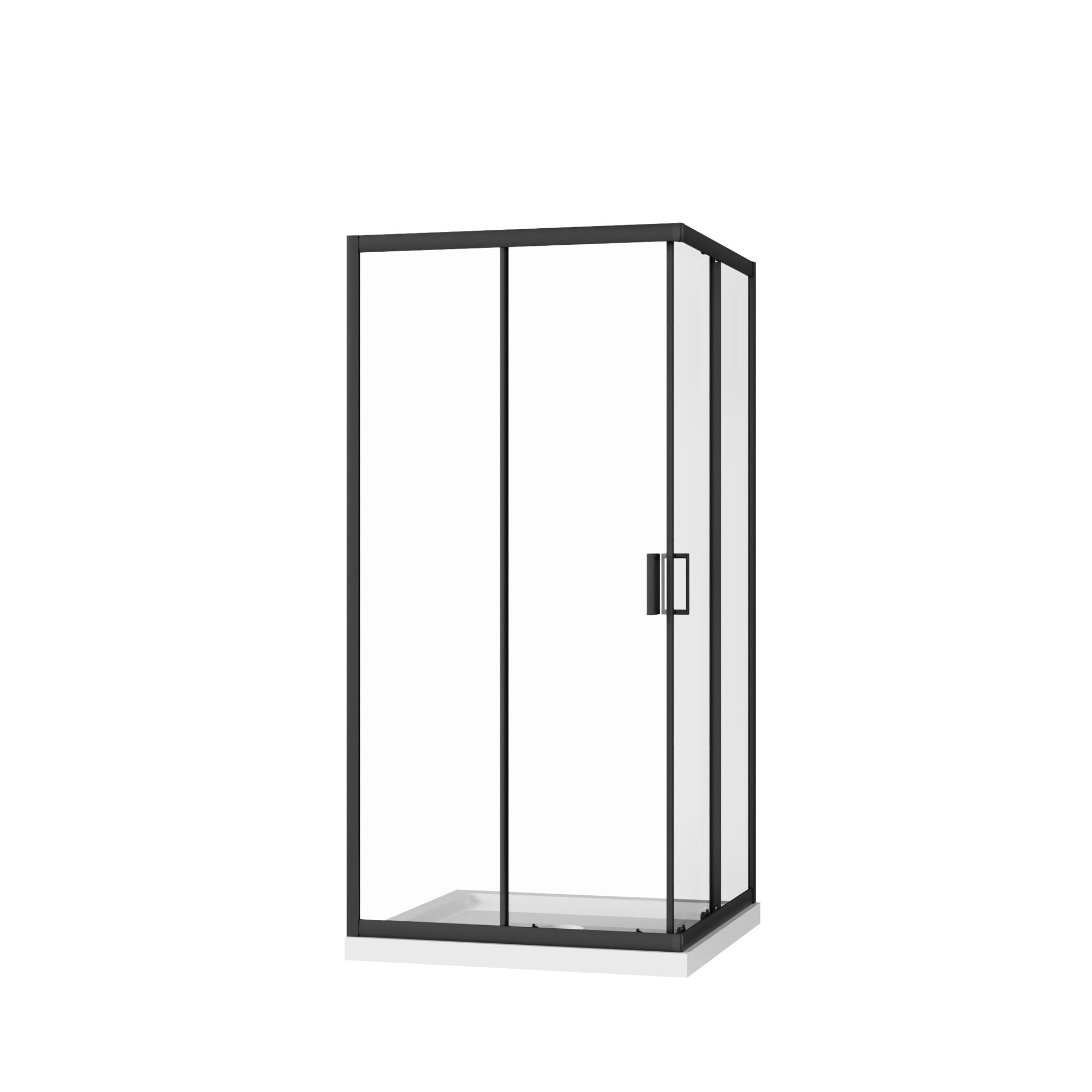 Corner Shower Enclosure, Double Sliding Door & Shower Base - Matte Black