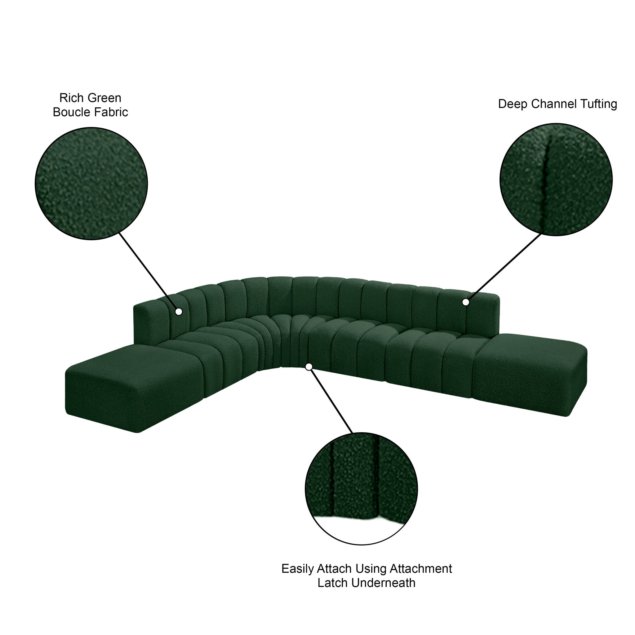 Arc - Boucle Fabric 7 Piece Corner Modular Sofa