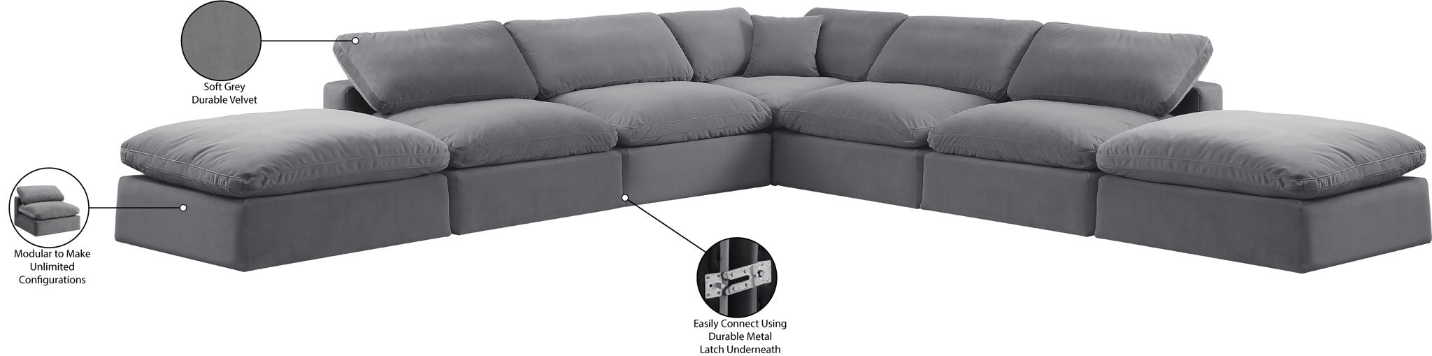 Comfy - 7 Piece Velvet Modular Corner Sectional