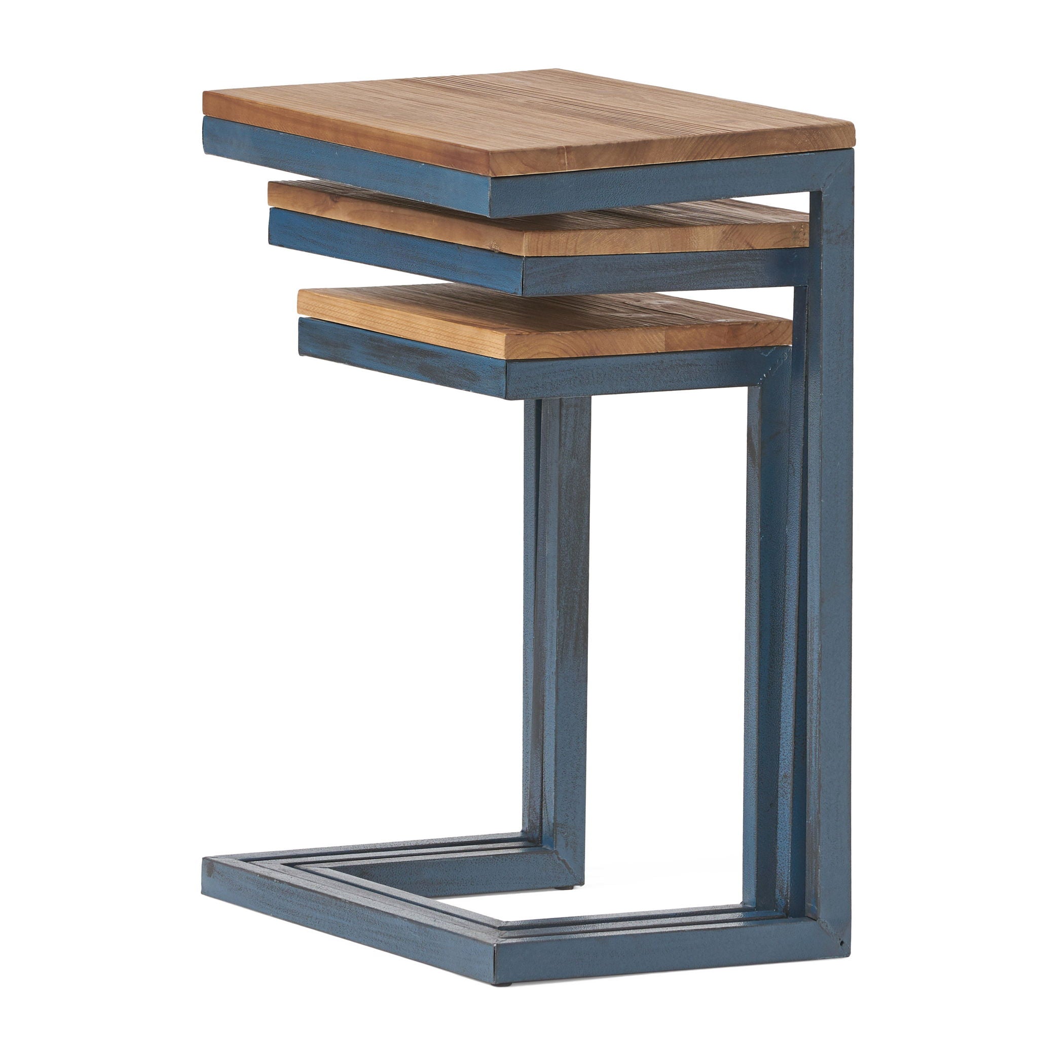 Kacha - Modern Industrial Firwood Nesting Tables (Set of 3) With Iron Frame - Antique Brown / Black