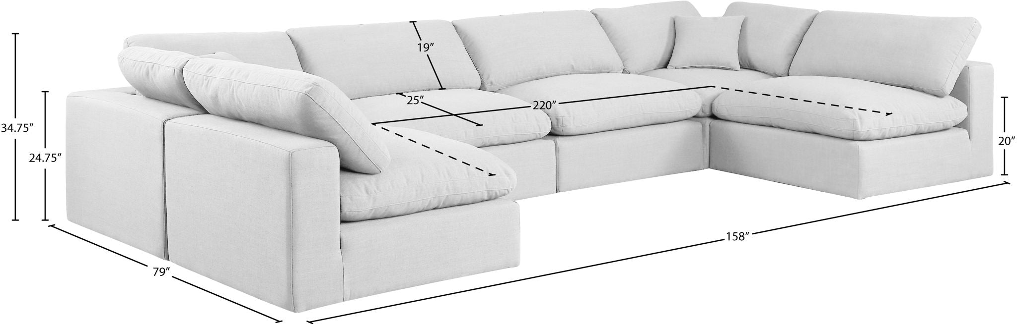 Comfy - 6 Piece Linen Modular Armless Sectional