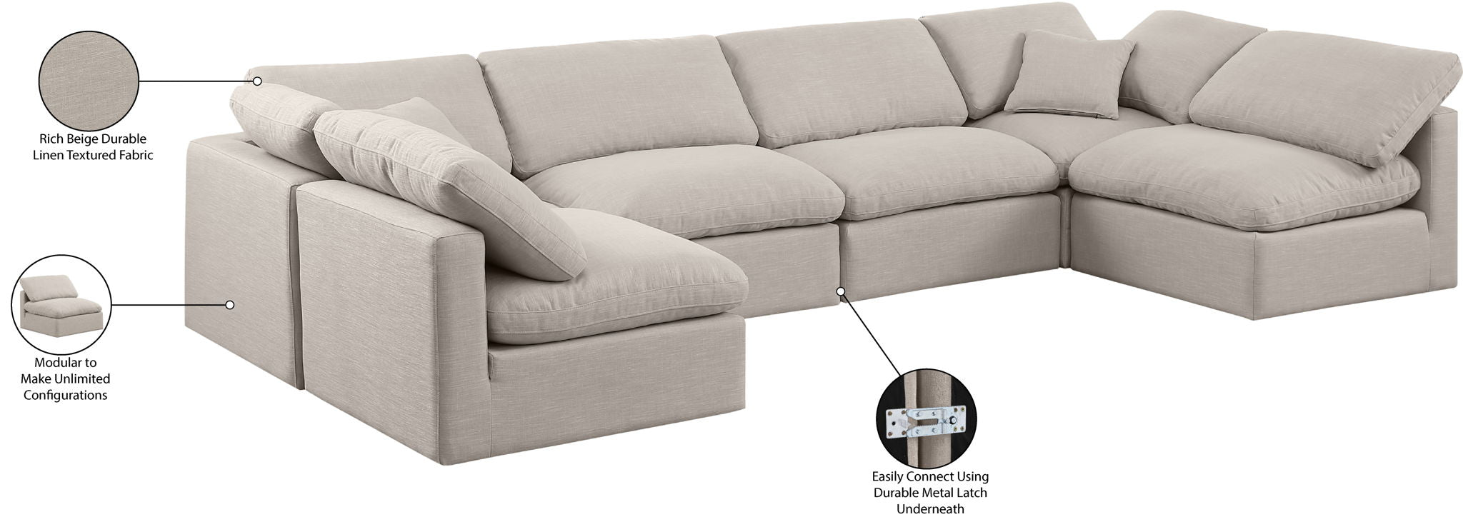 Indulge - Linen 6 Piece Modular U-Shaped Sectional