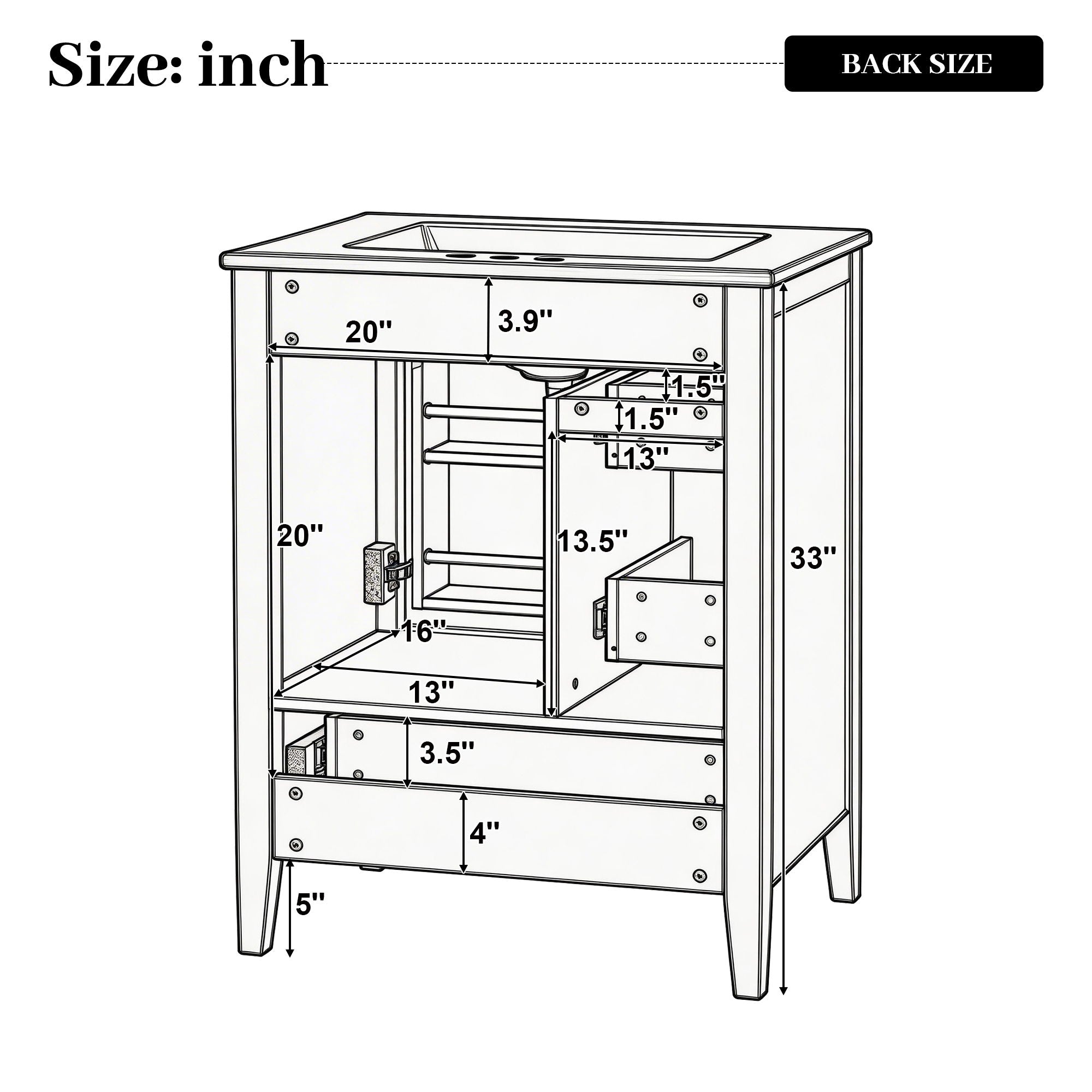 Modern Bathroom Vanity With Sink, Soft Close Drawers & Door, Storage Rack