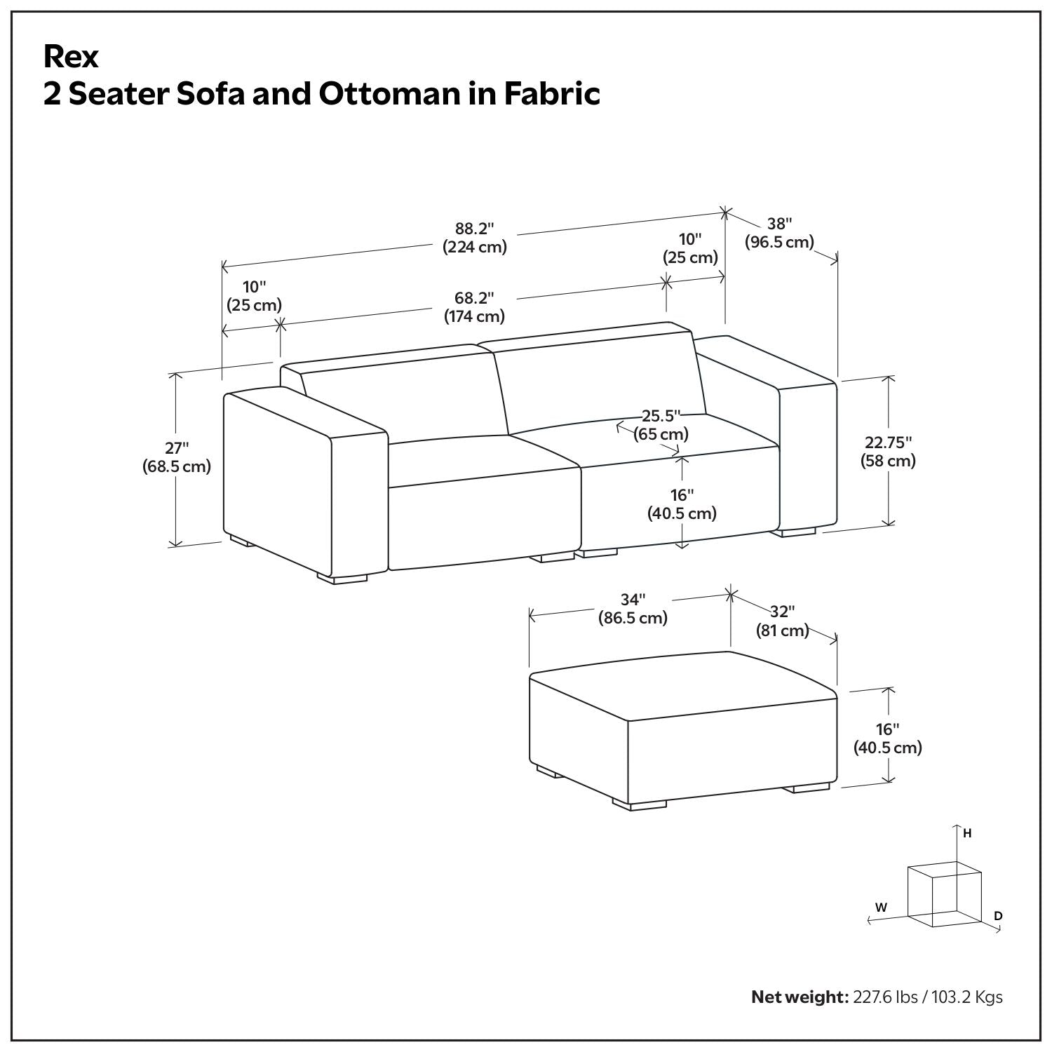 Rex - 2 Seater Sofa And Ottoman - Gray