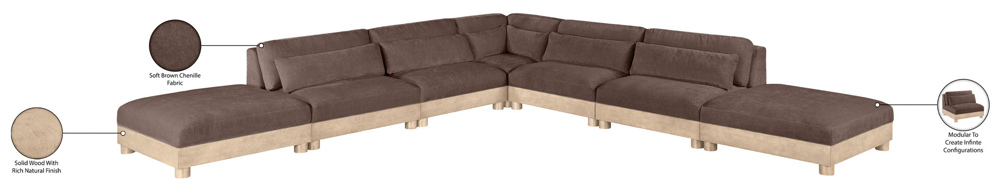 Turin - Chenille Fabric Upholstered Modular Sectional - Brown