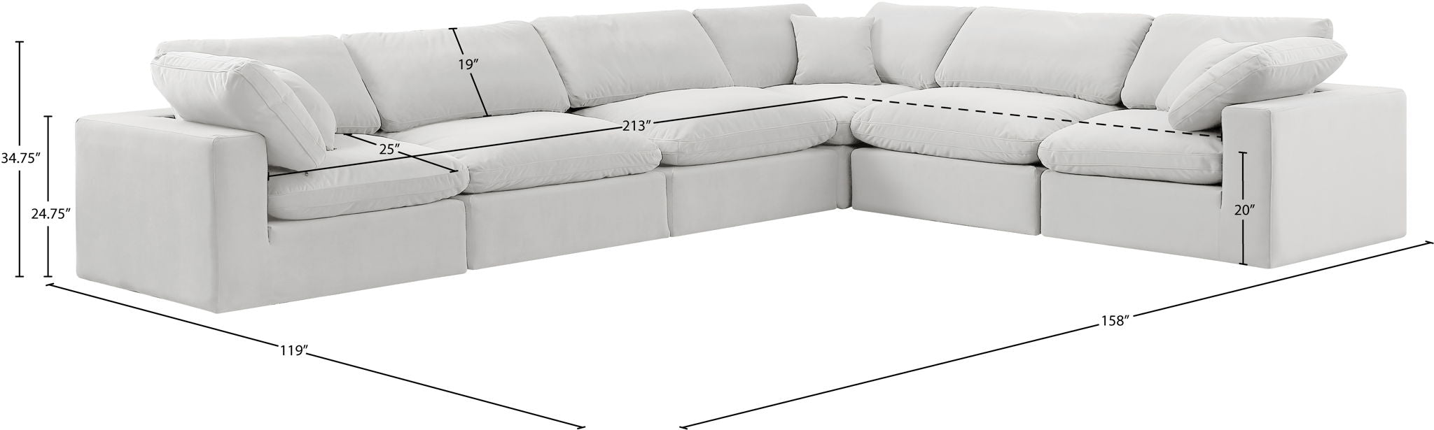 Comfy - 6 Piece Velvet Modular Corner Sectional