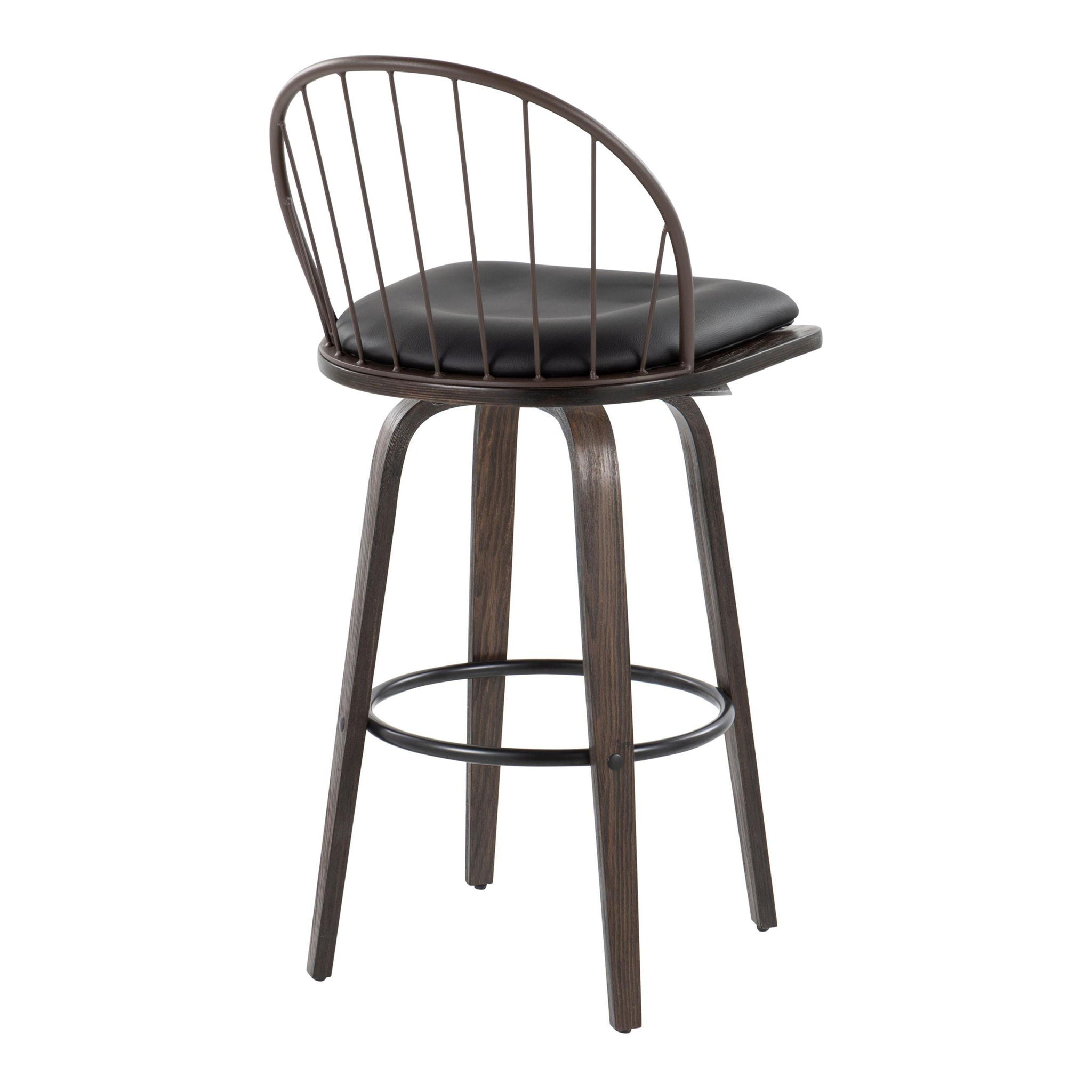 Riley - Industrial / Urban Fixed Height Barstool With Swivel With Round Footrest With Removable Cushion (Set of 2) - Walnut / Brown