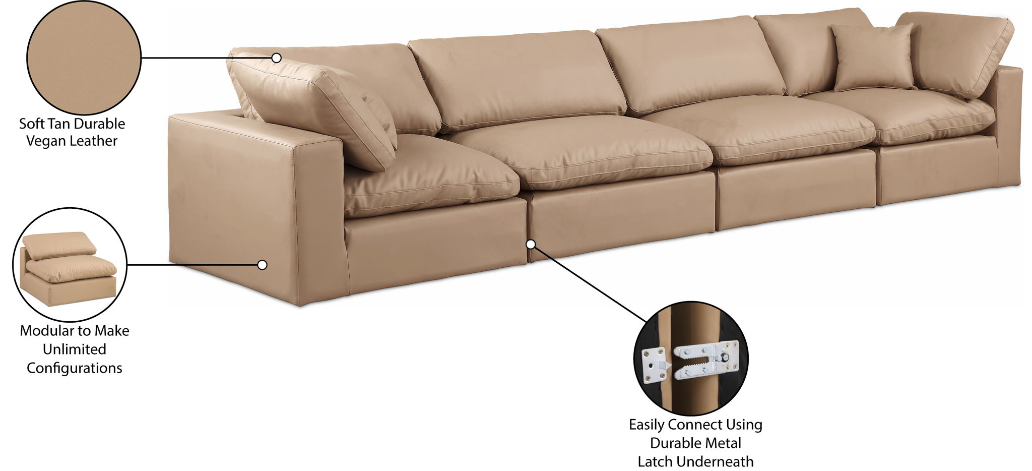 Comfy - Faux Leather Modular Sofa 4 Pieces - Tan