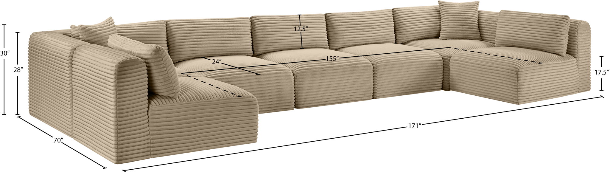Shaggy - Fabric 7 Piece Modular U-Shaped Armless Sectional