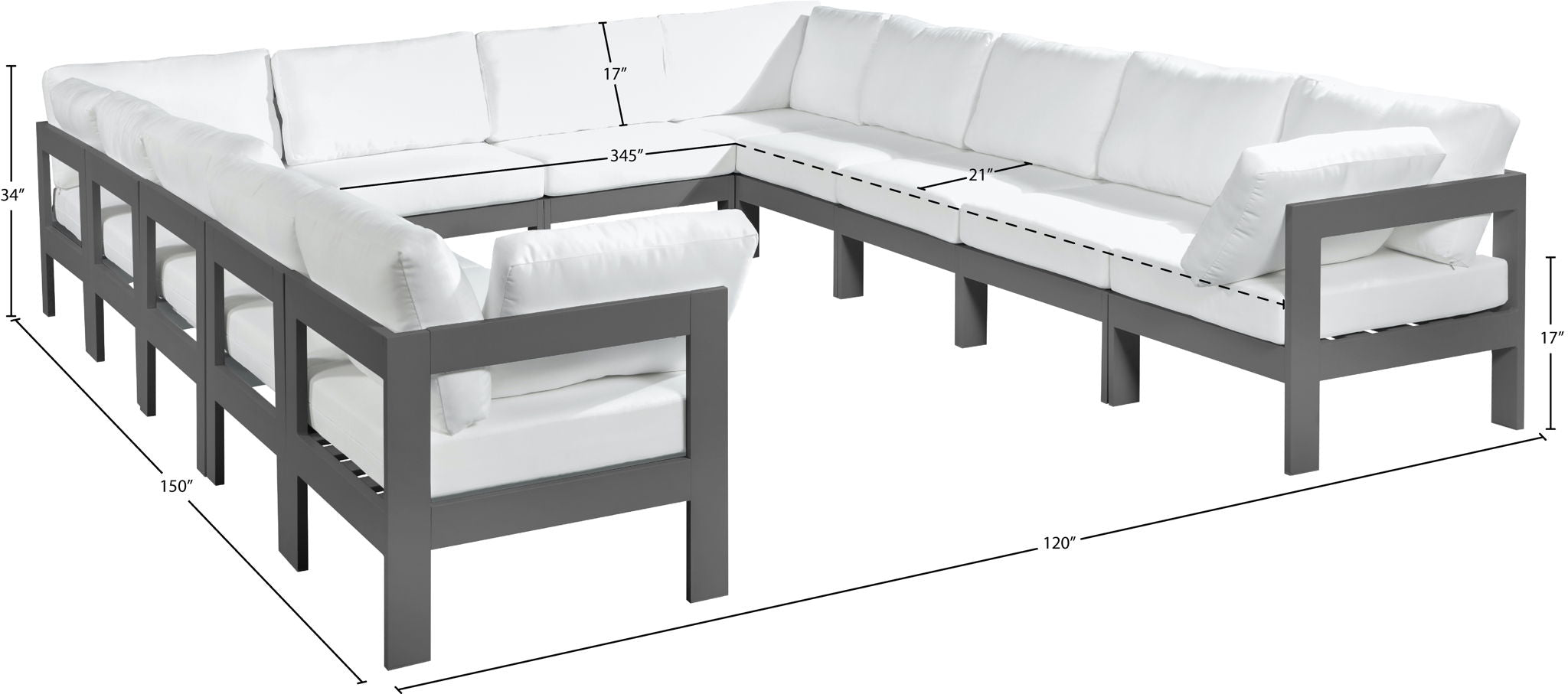 Nizuc - Outdoor Patio 12 Piece Modular Sectional With Gray Frame