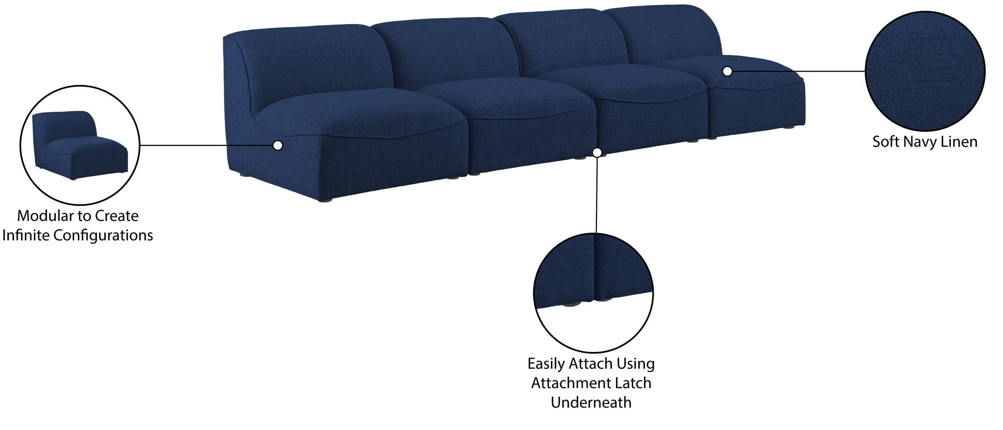 Miramar - 4 Seat Armless Modular Sofa