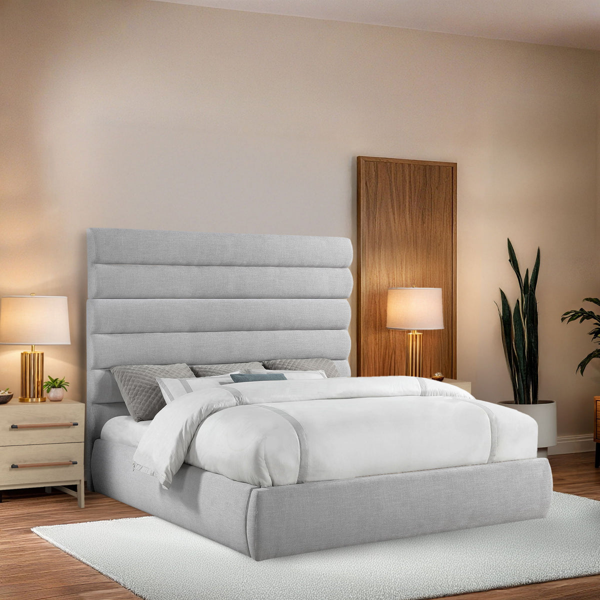 Adam - Linen Fabric Bed With 70.5" Headboard