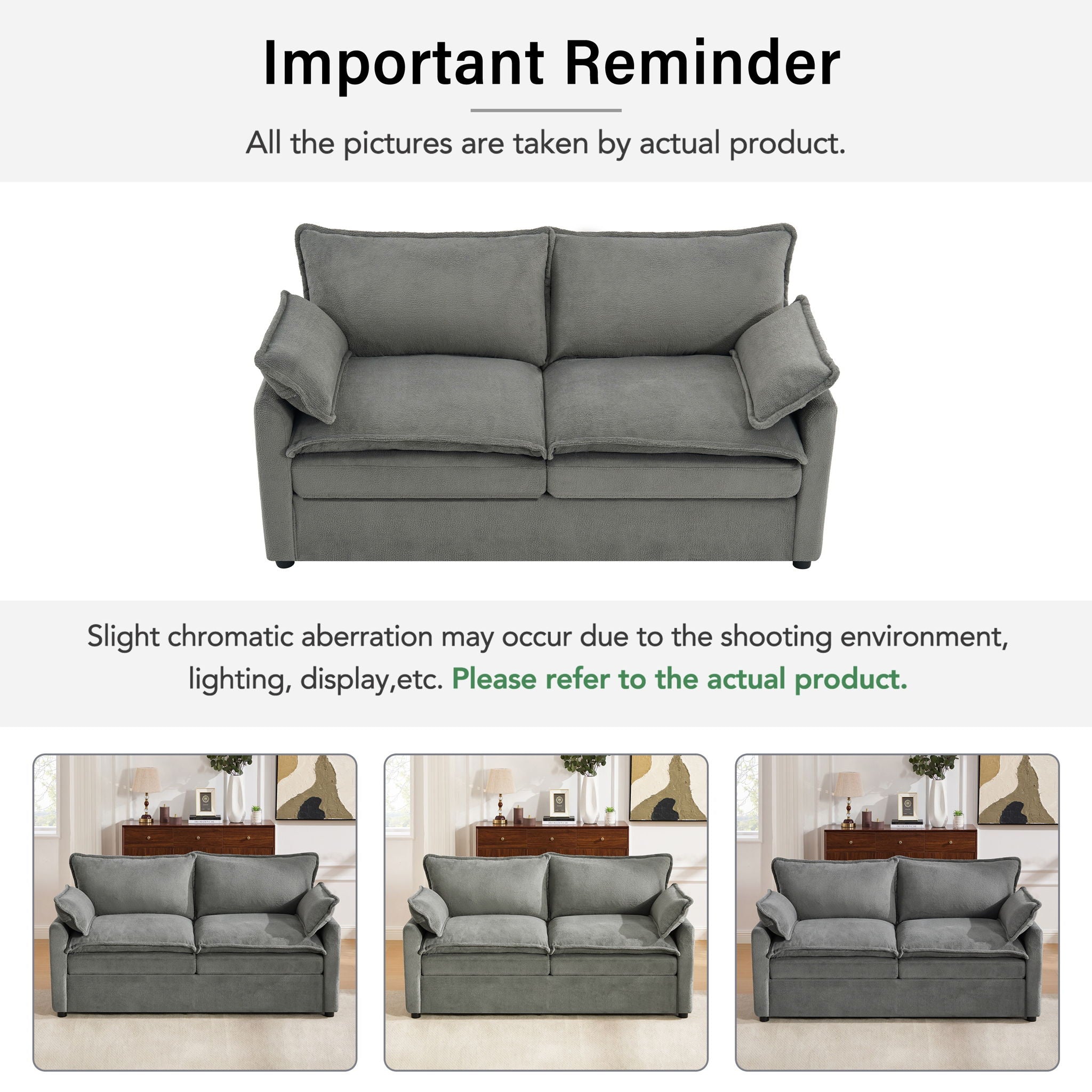 Modern Loveseat Sofa, Upholstered Couch With Side Storage Pockets