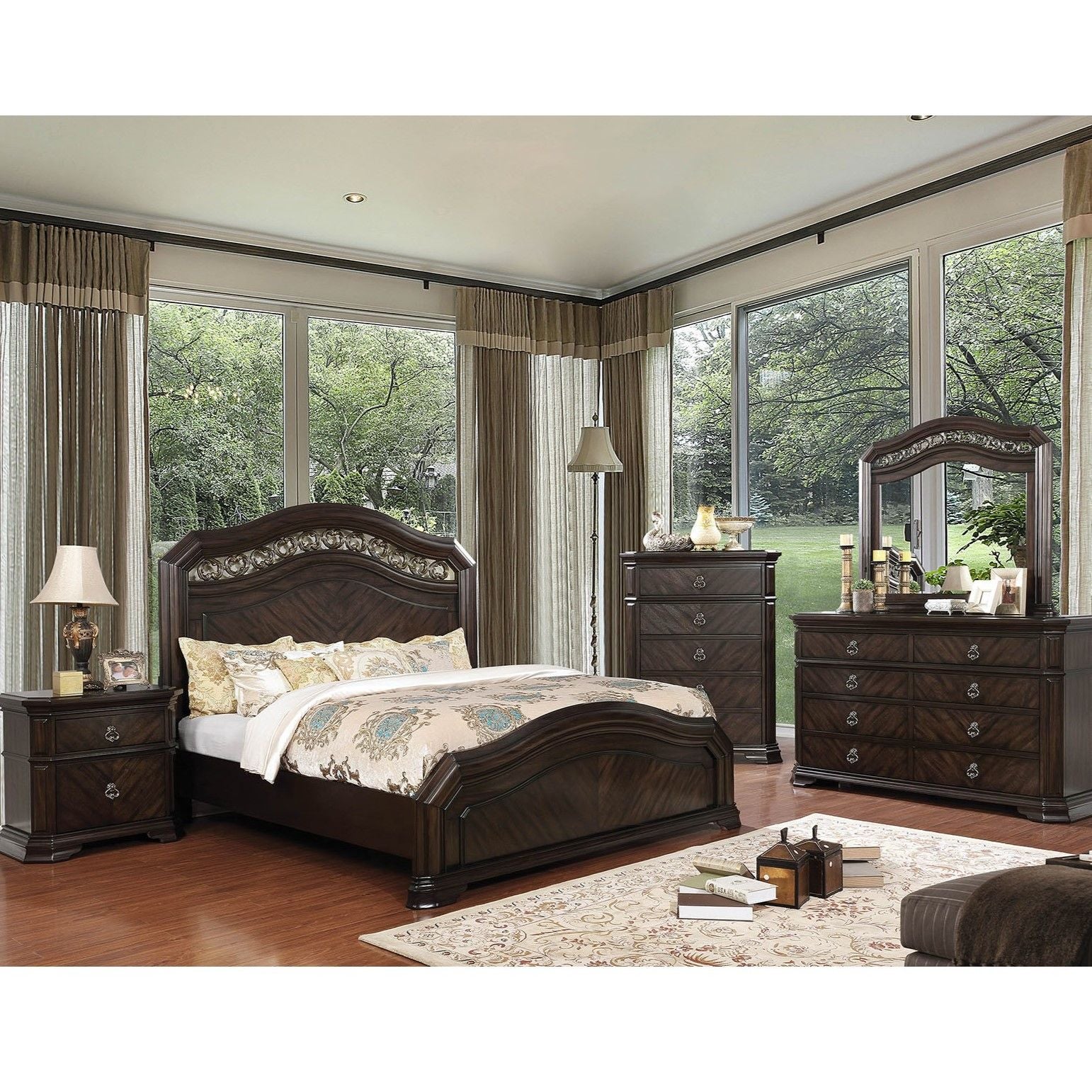 Nightstand With Carved Details, 2 Drawer - Espresso