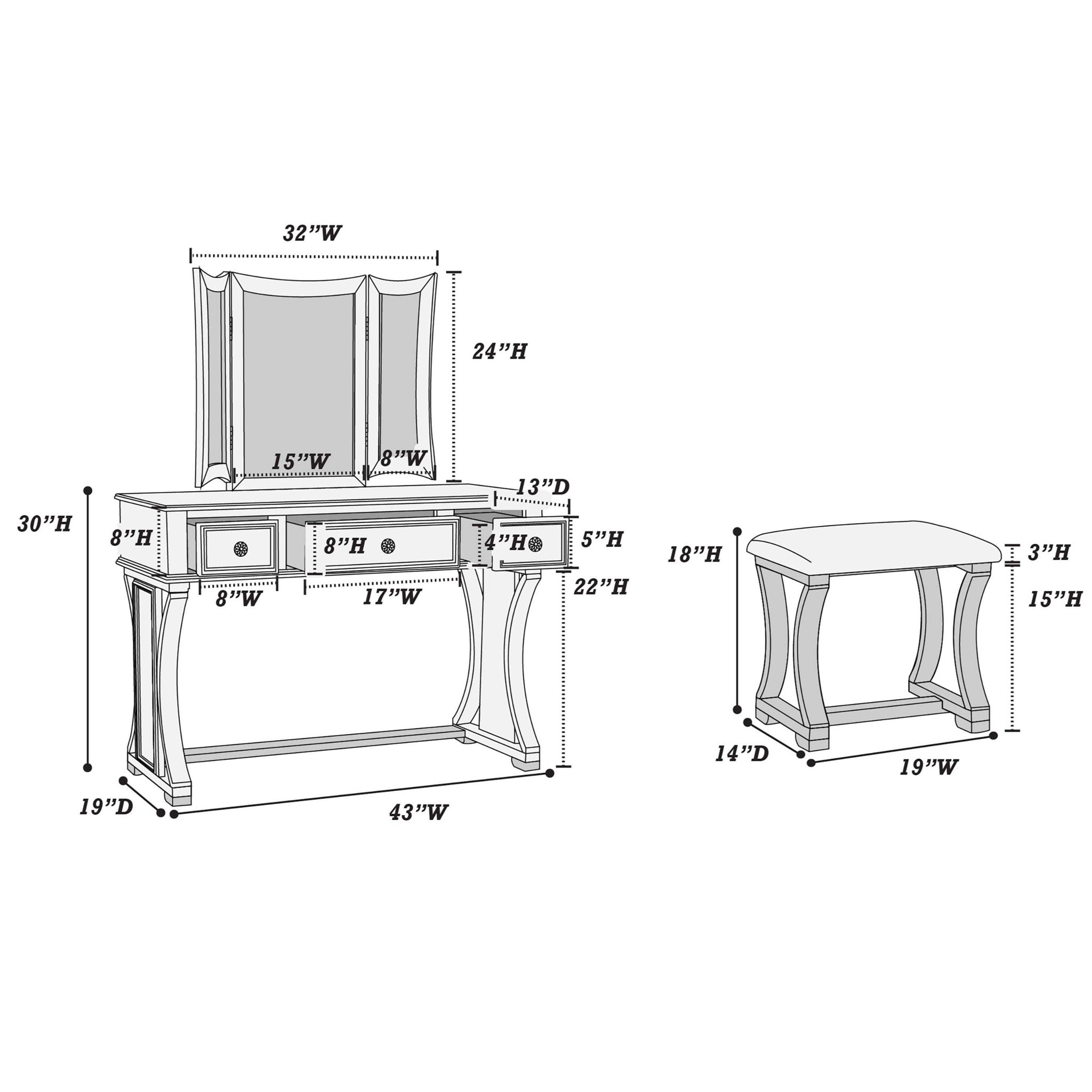 Bedroom Vanity Set With Foldable Mirror And Stool - Black