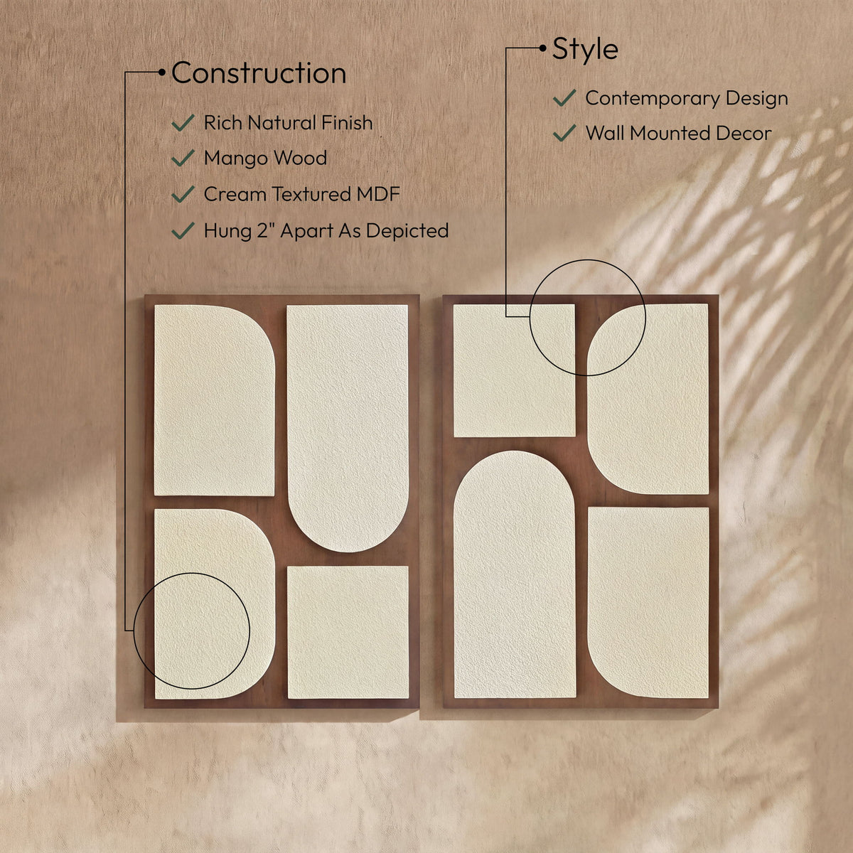 Icon - Mango Wood 2 Piece Wall Art