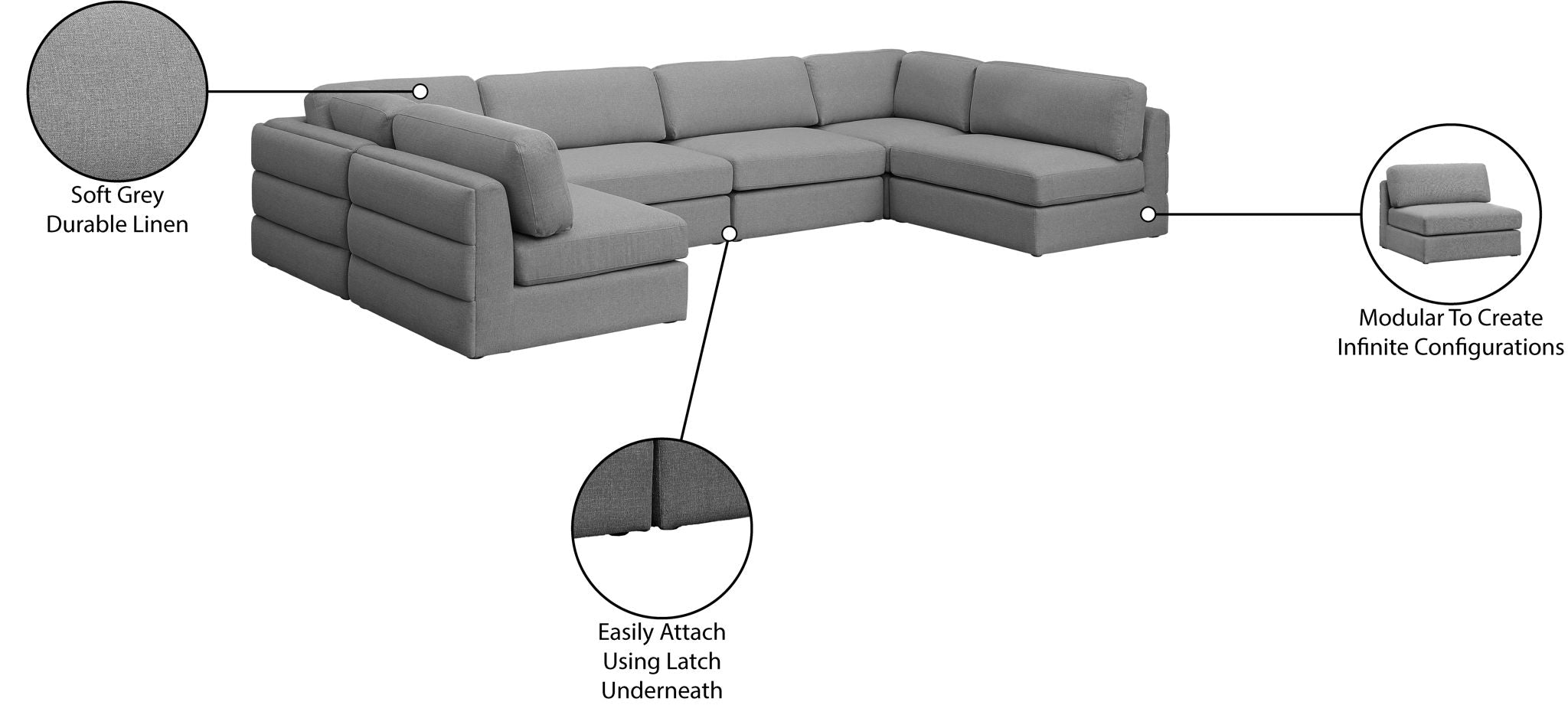 Beckham - 6 Piece Modular U-Shaped Armless Sectional