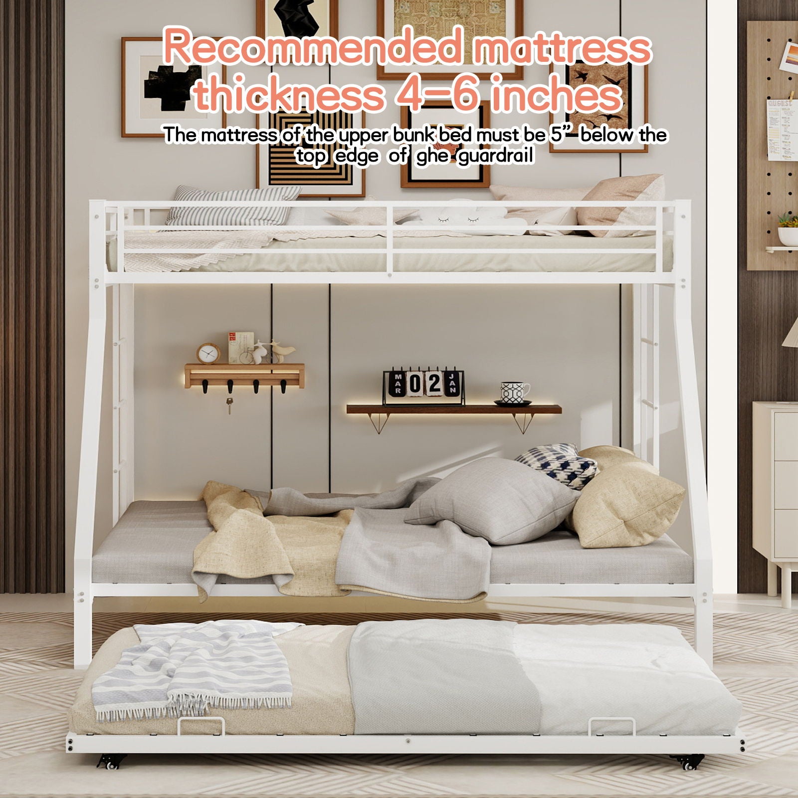 Bunk Bed For Kids, Convertible Frame With Ladders & Guardrail