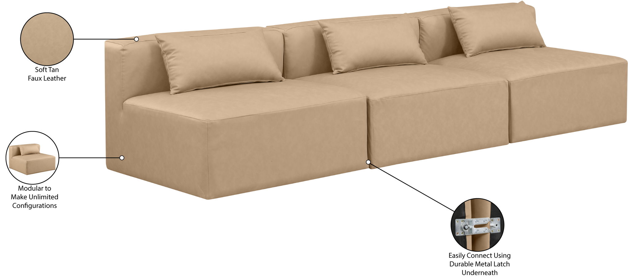 Cube - Modular 3 Piece Armless Sofa - Tan