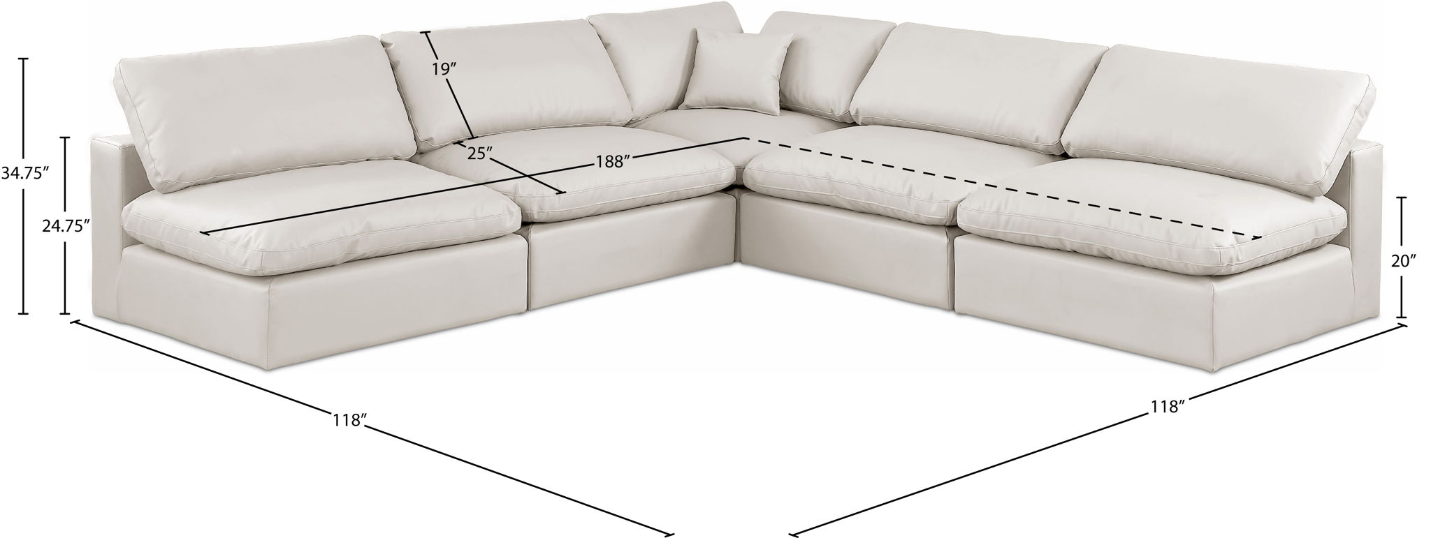 Comfy - 5 Piece Faux Leather Modular Corner Armless Sectional
