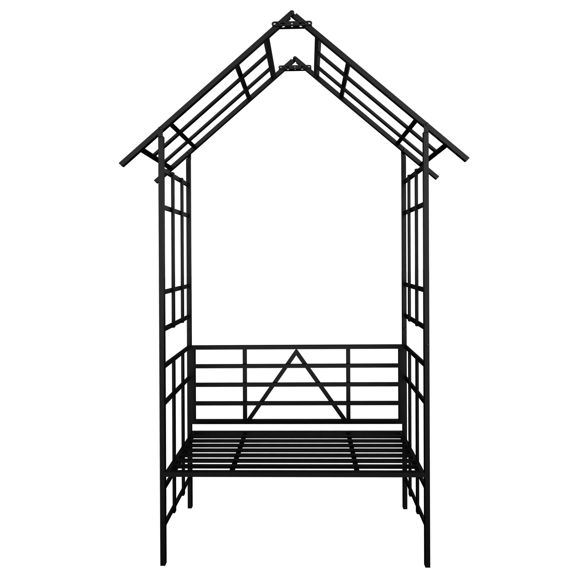 Garden Arch With Bench Turned Into Flower Stand Climbing Plants Support Outdoor - Black