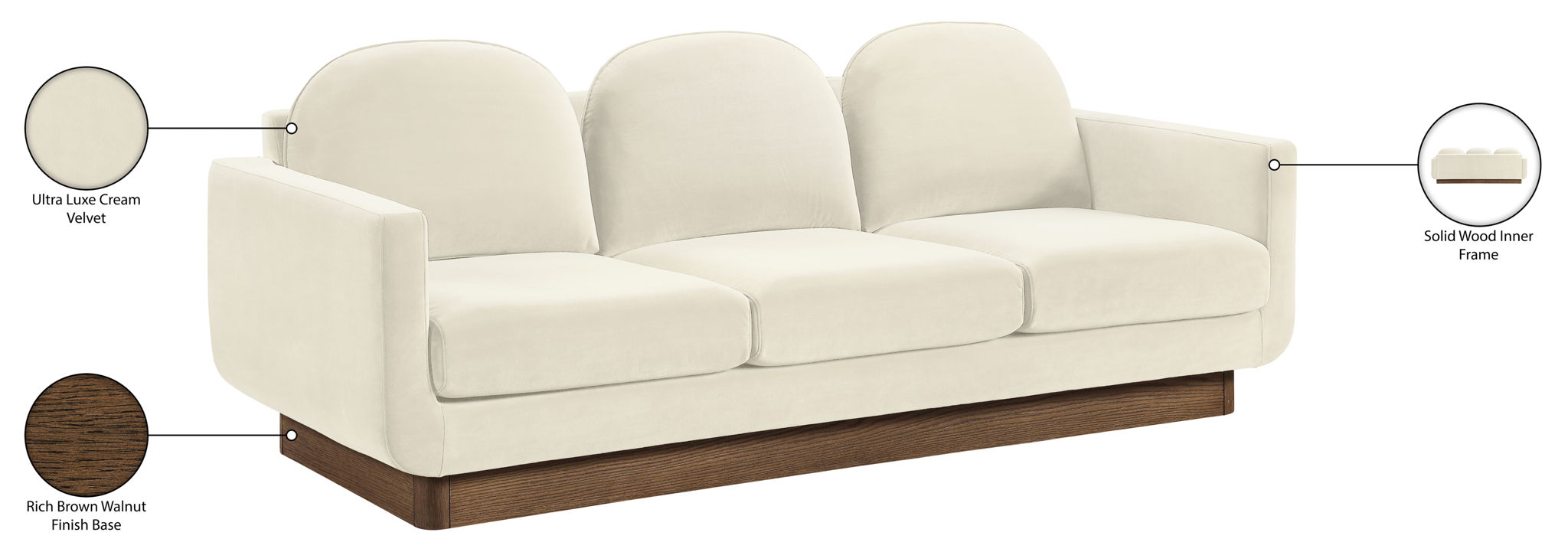 Diviento - Velvet Performance Fabric Upholstered Sofa