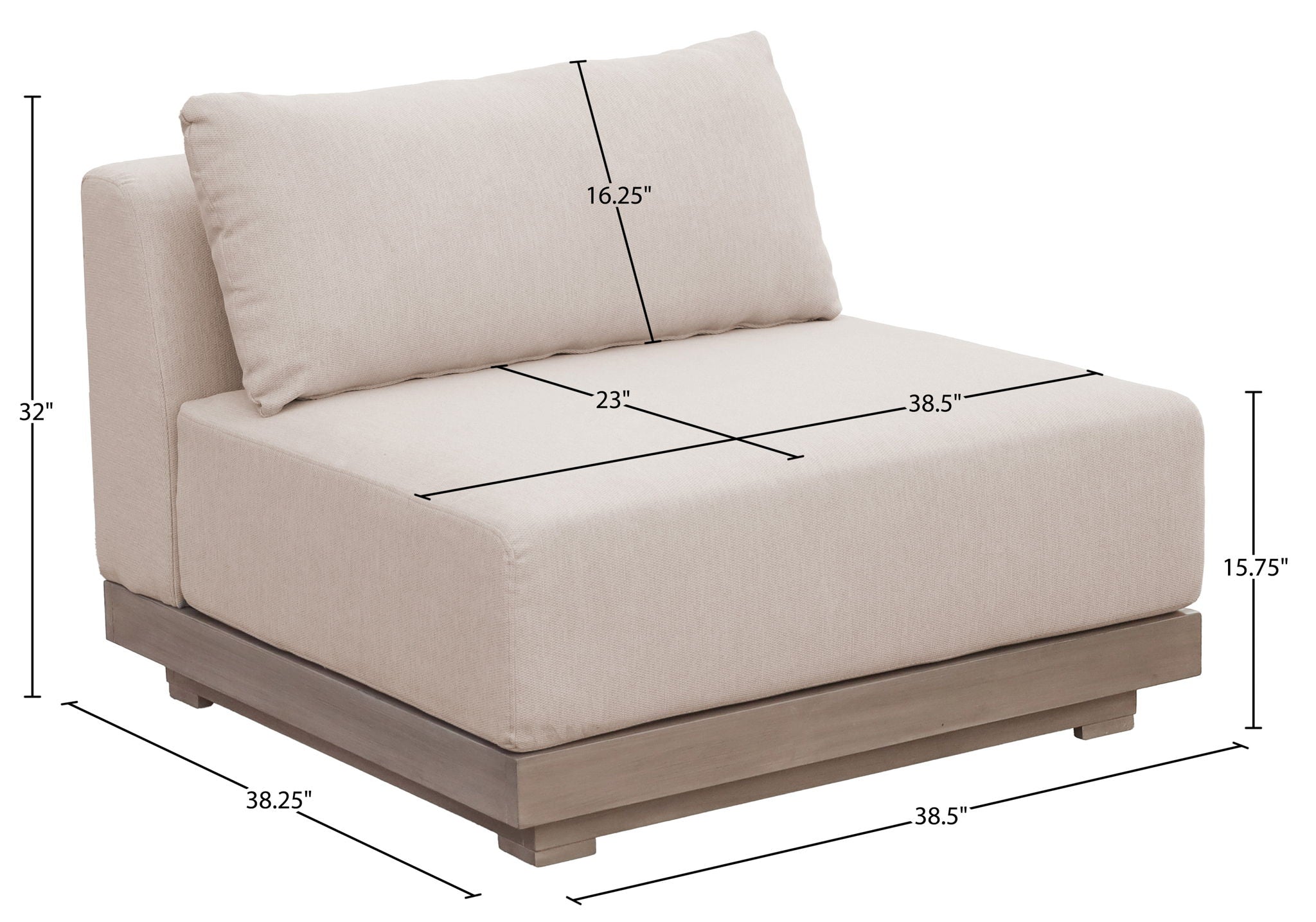 Solace - Olefin Performance Fabric Outdoor Patio Modular Armless Chair
