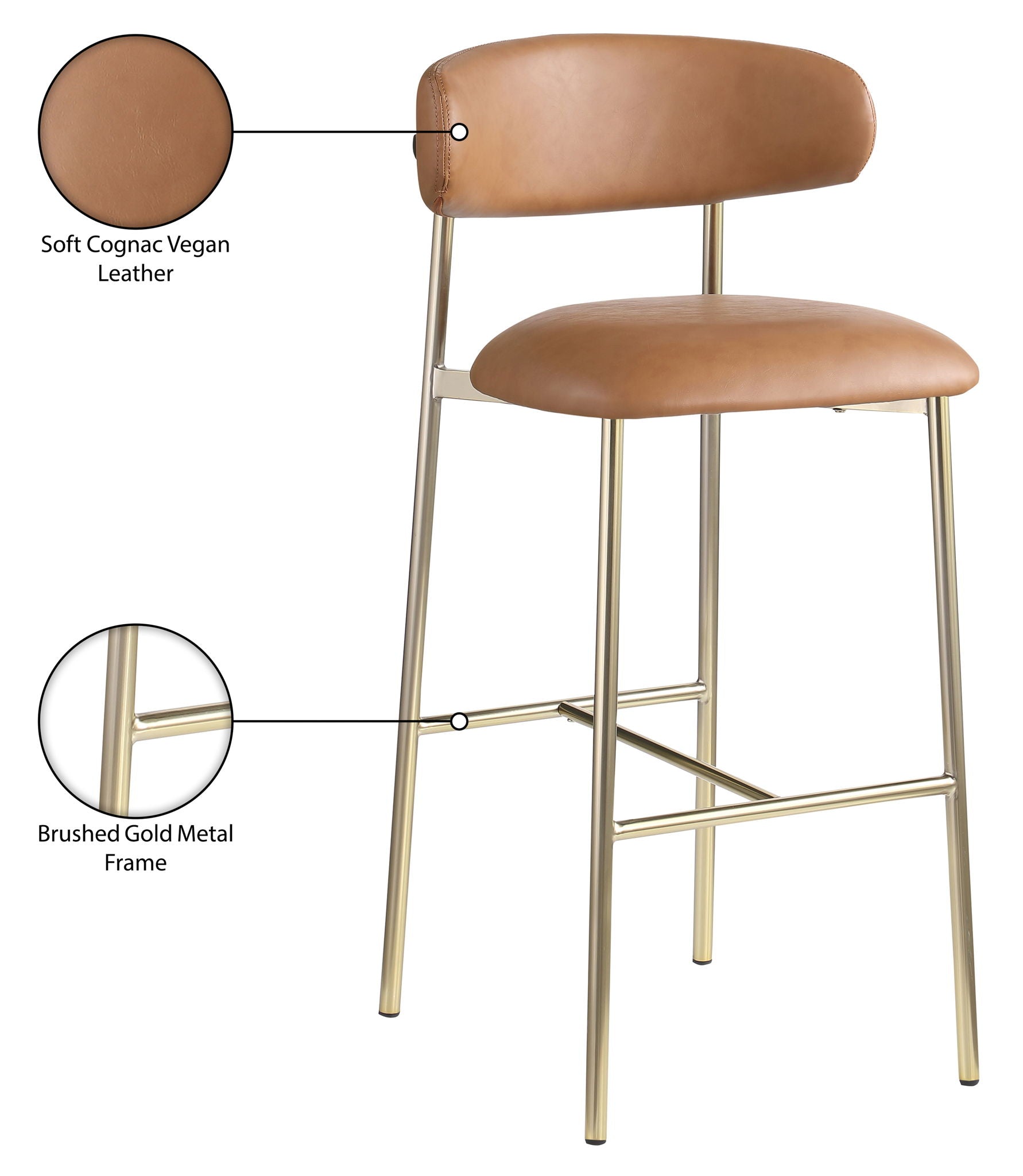 Lupita - Vegan Leather Upholstered Bar Stool With Brushed Gold Frame (Set of 2)