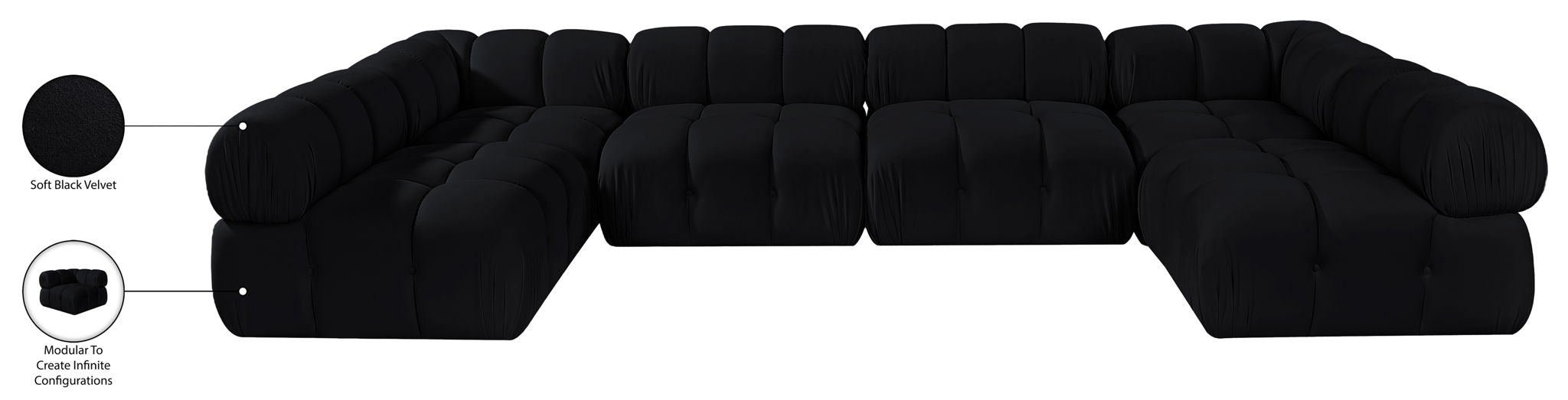 Orin - U-Shaped Velvet 6 Piece Modular Sectional