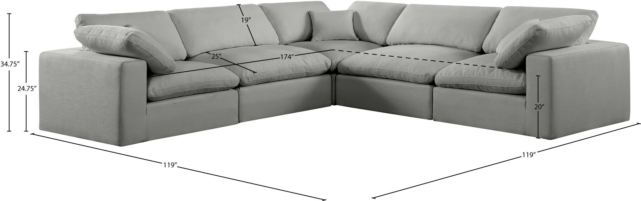 Comfy - 5 Piece Linen Modular Corner Sectional