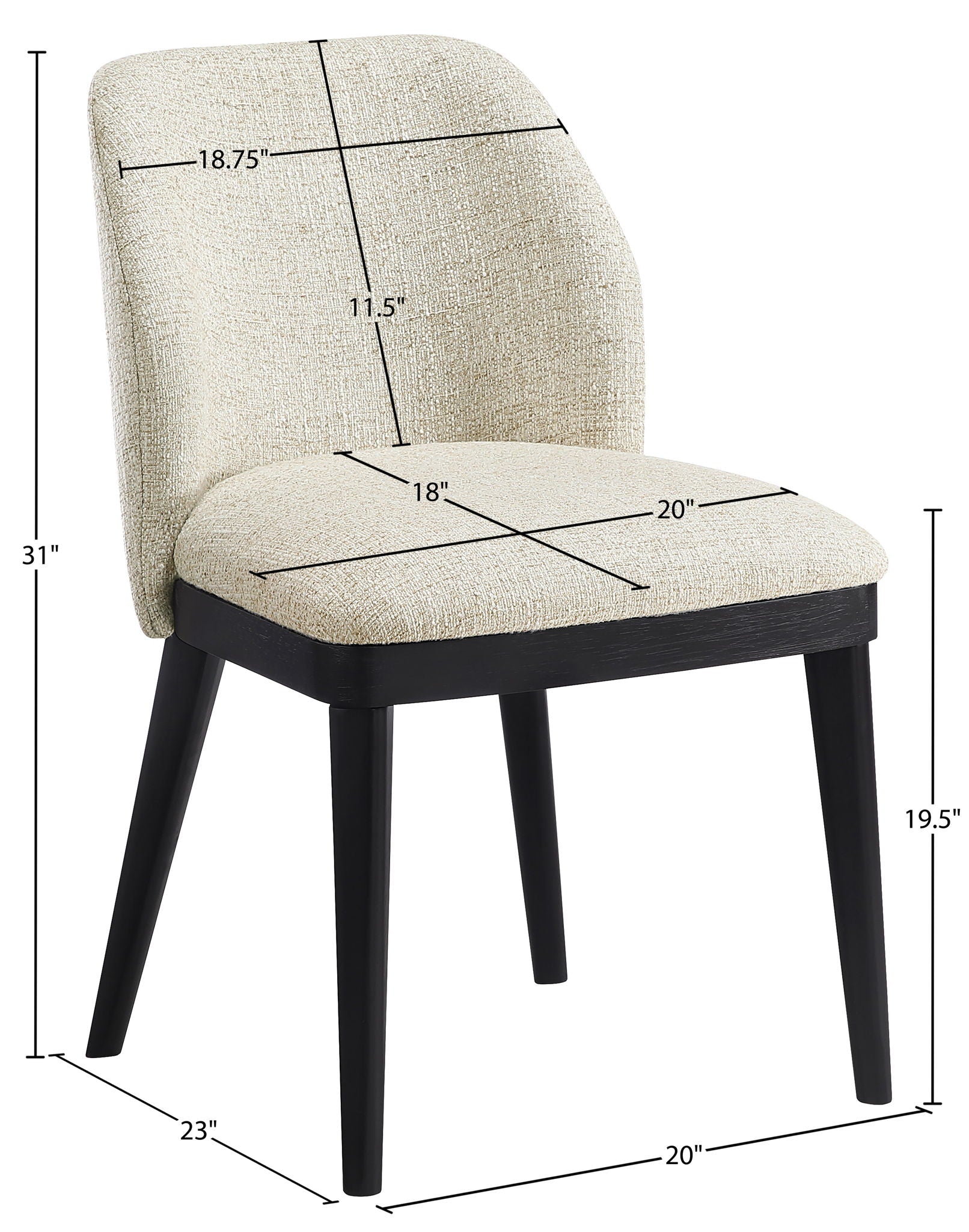 Valeo - Linen Textured Fabric Upholstered Dining Chair (Set of 2) - Painted Black Base