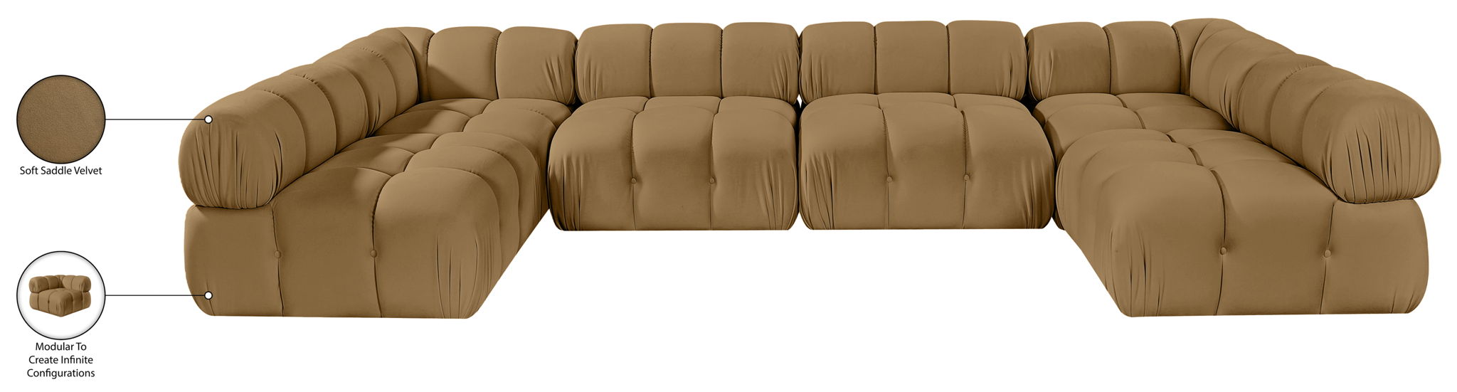 Orin - U-Shaped Velvet 6 Piece Modular Sectional