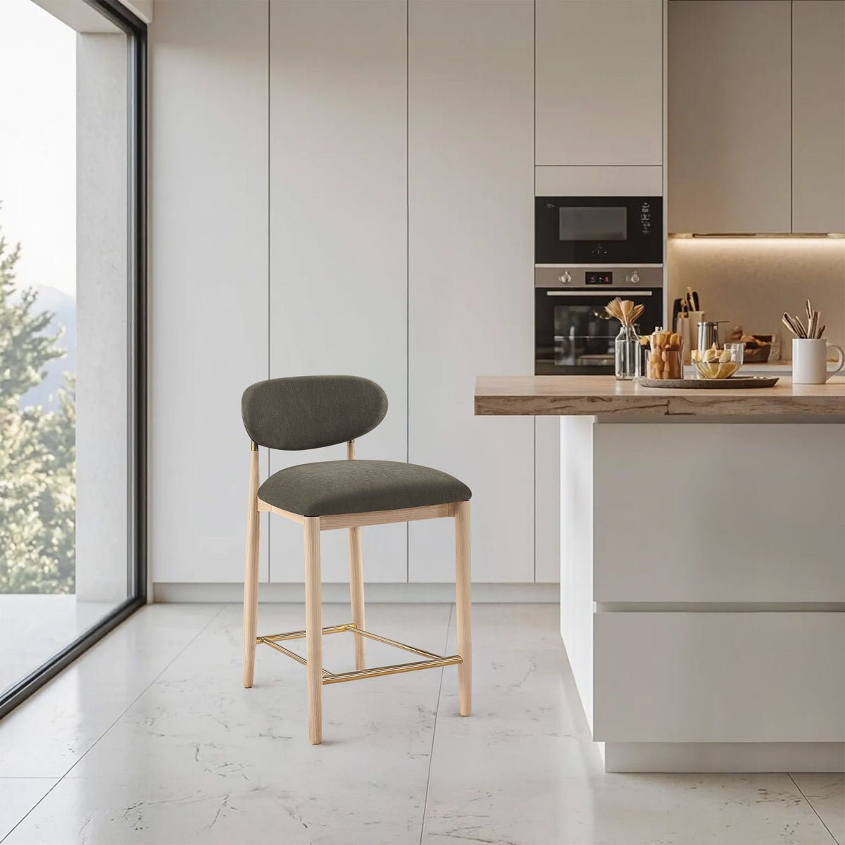 Riccio - Fabric Stool - Natural Frame